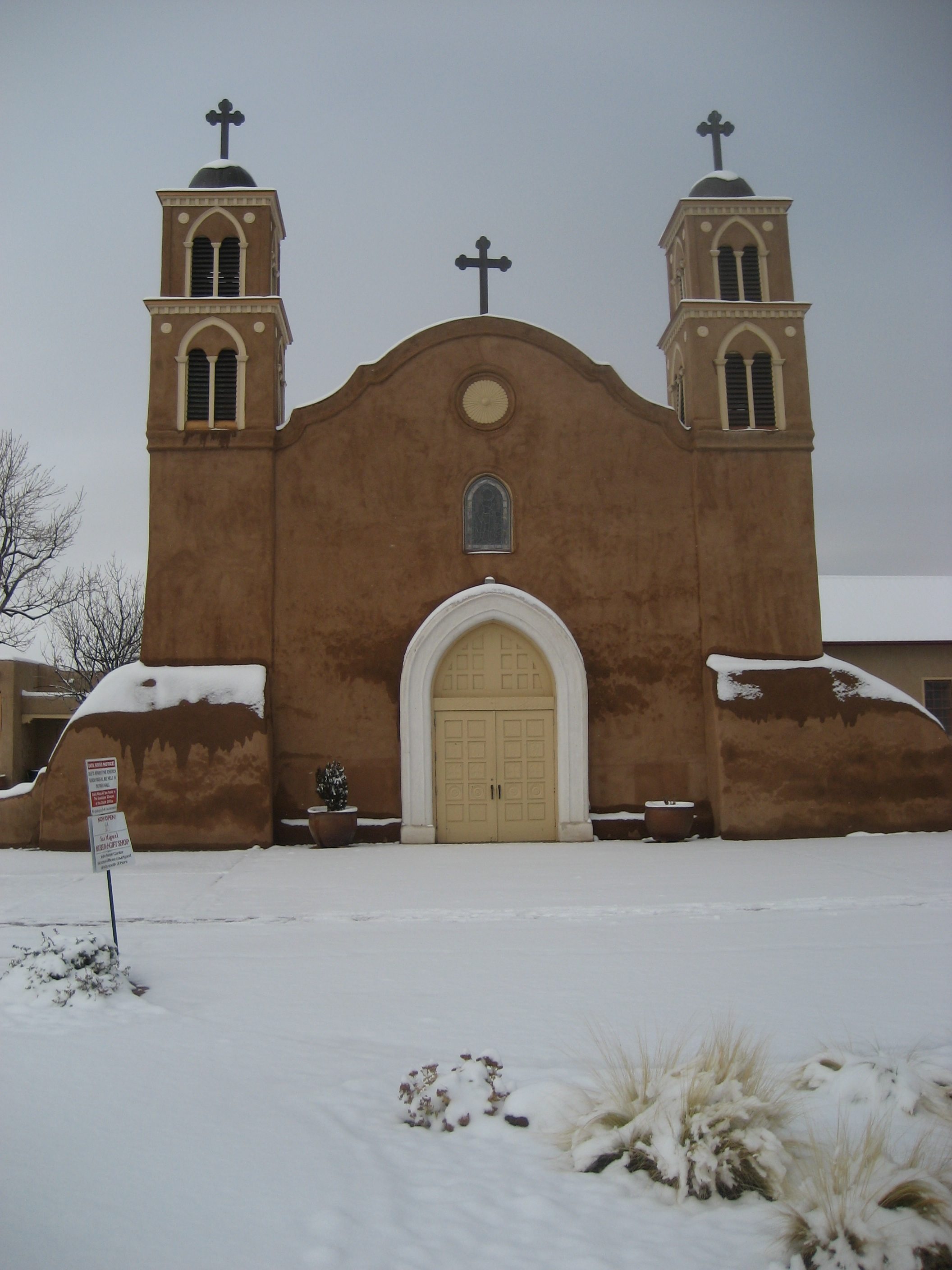 Front view of San Miguel de Socorro Church, Socorro, New Mexico, USA (Nov 2013).