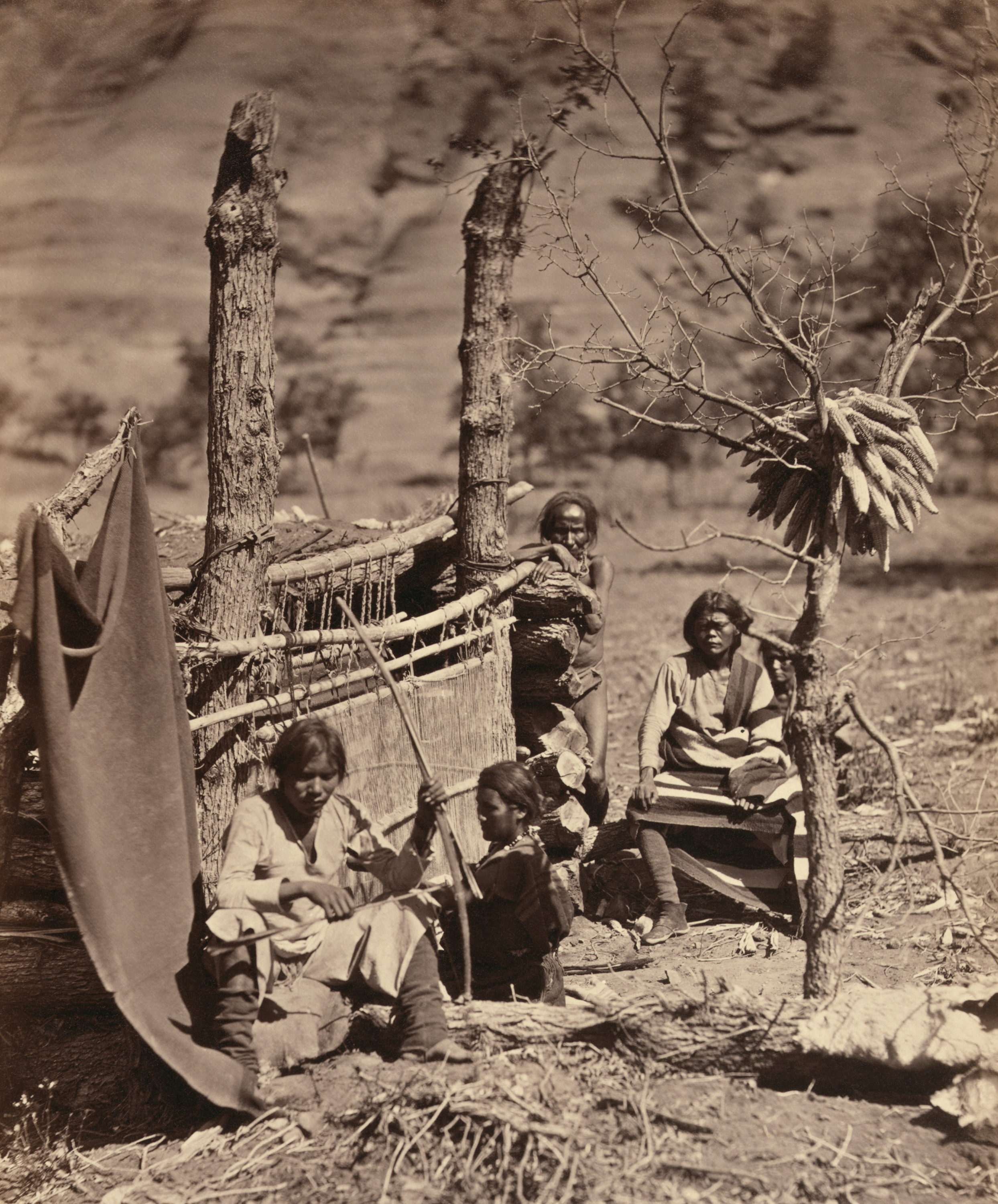 Vintage albumen print. Original caption "Aboriginal life among the Navajoe Indians. Near old Fort Defiance, N.M. / T. H."