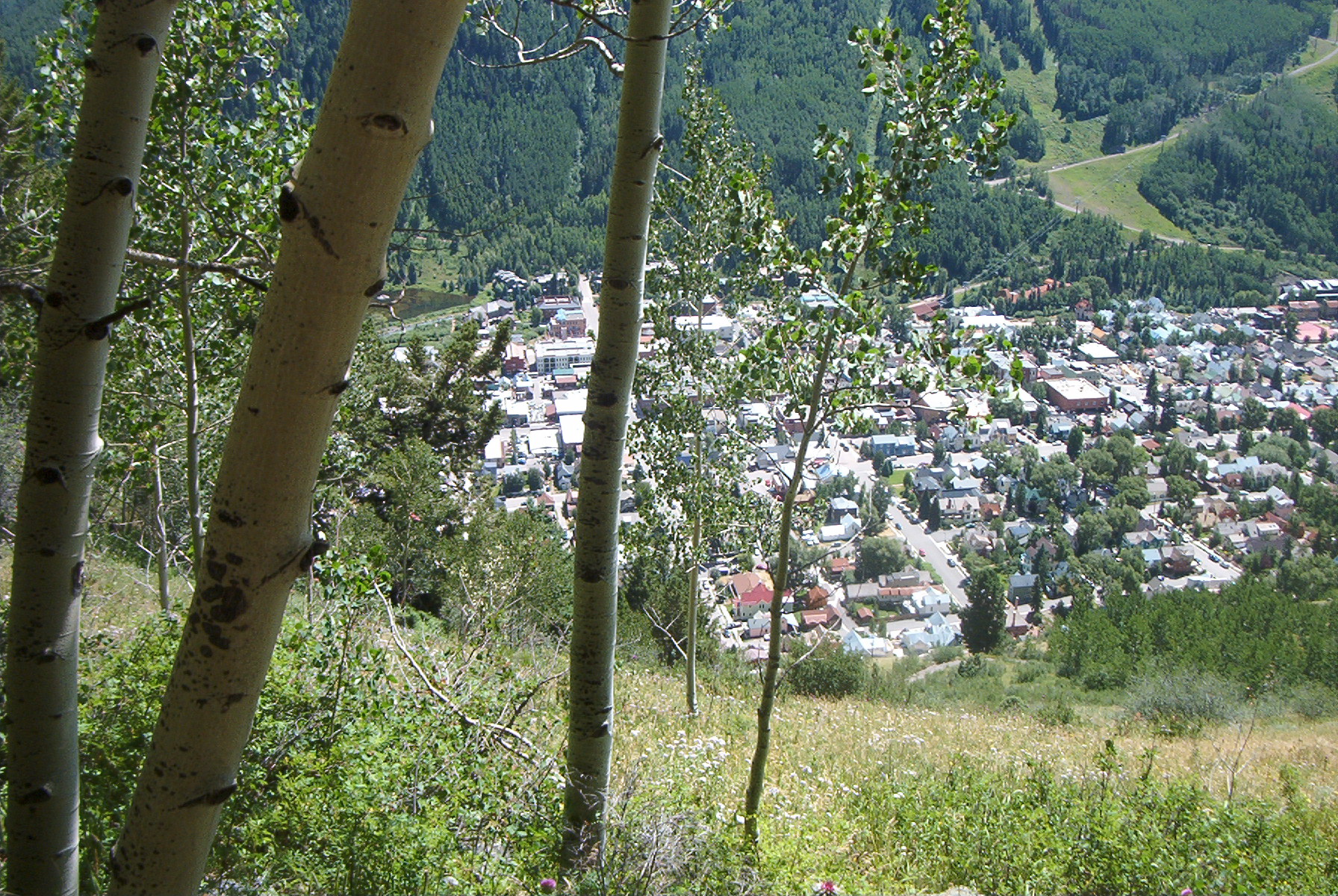 Telluride, Colorado, from hiking trail above.