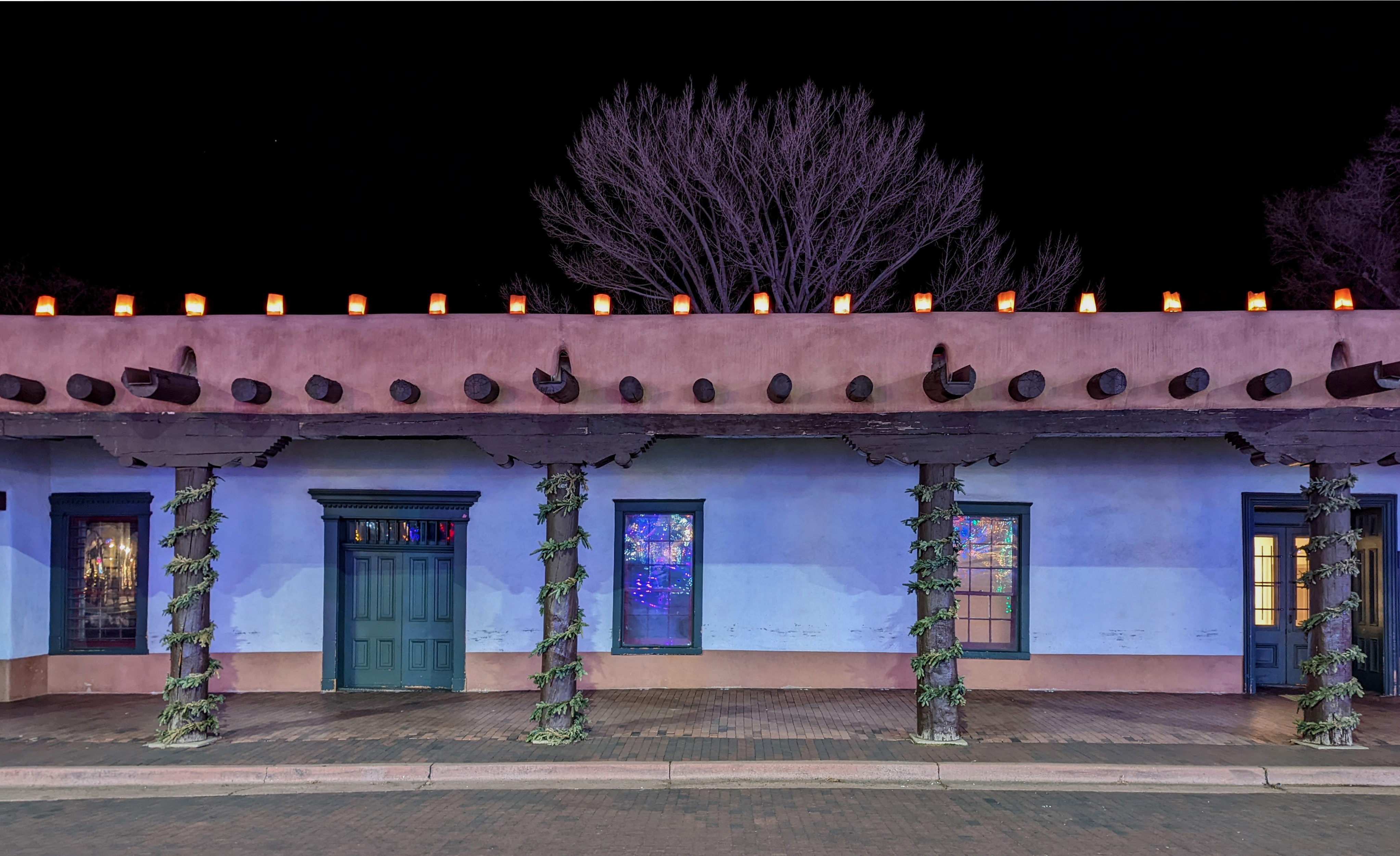 Palace of the Governors at night, Santa Fe, New Mexico, Dec. 2021