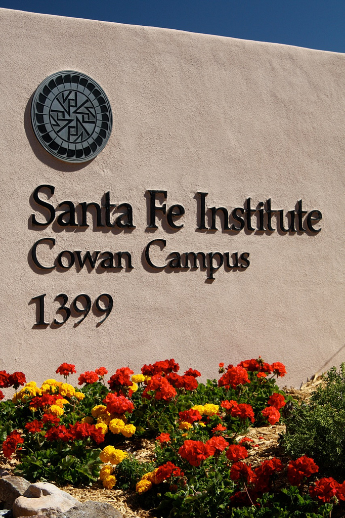 Main gate sign at the Santa Fe Institute, Santa Fe, New Mexico