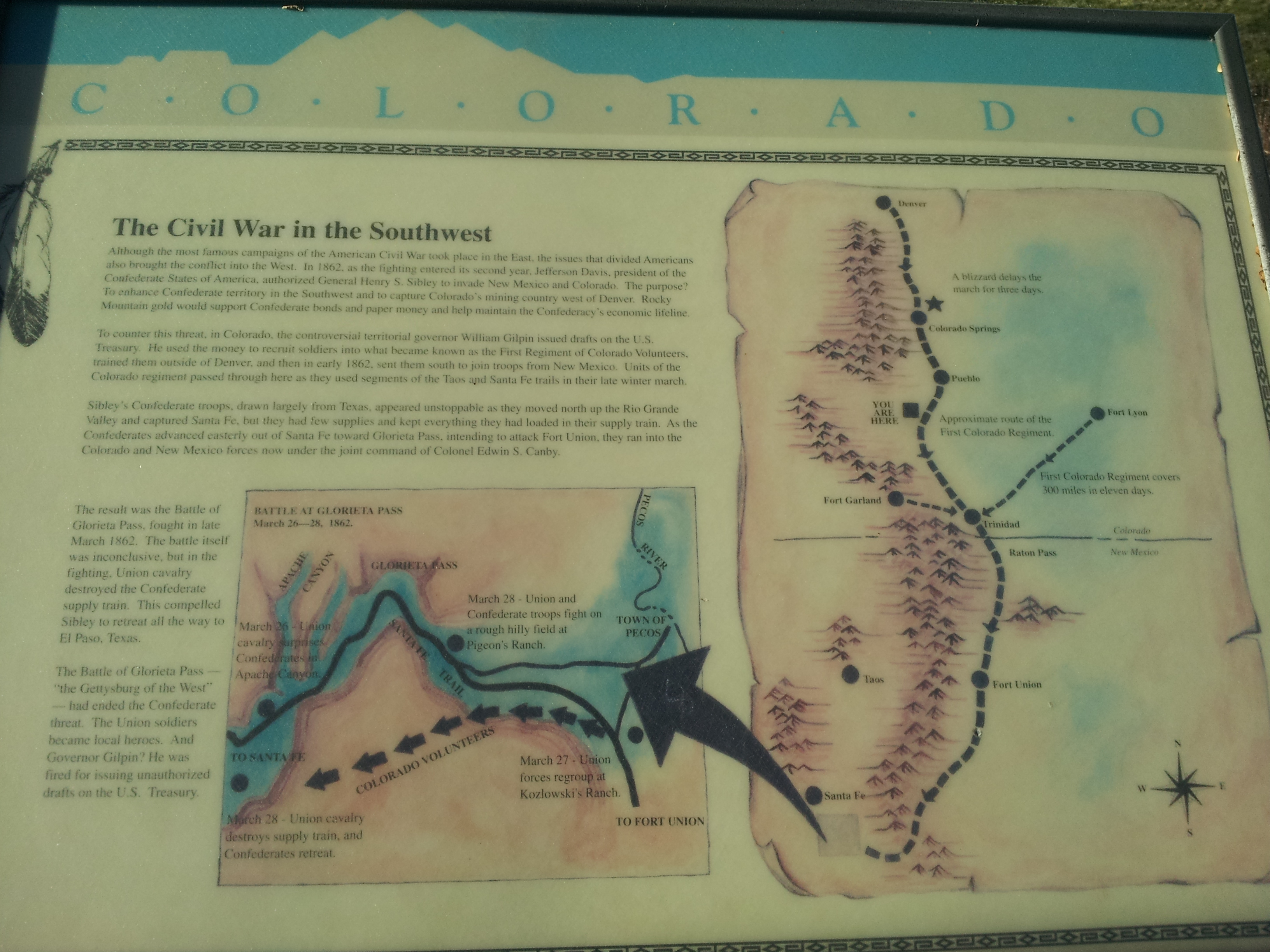 Battle of Glorieta Pass marker at the Cuerno Verde Rest Area, Colorado