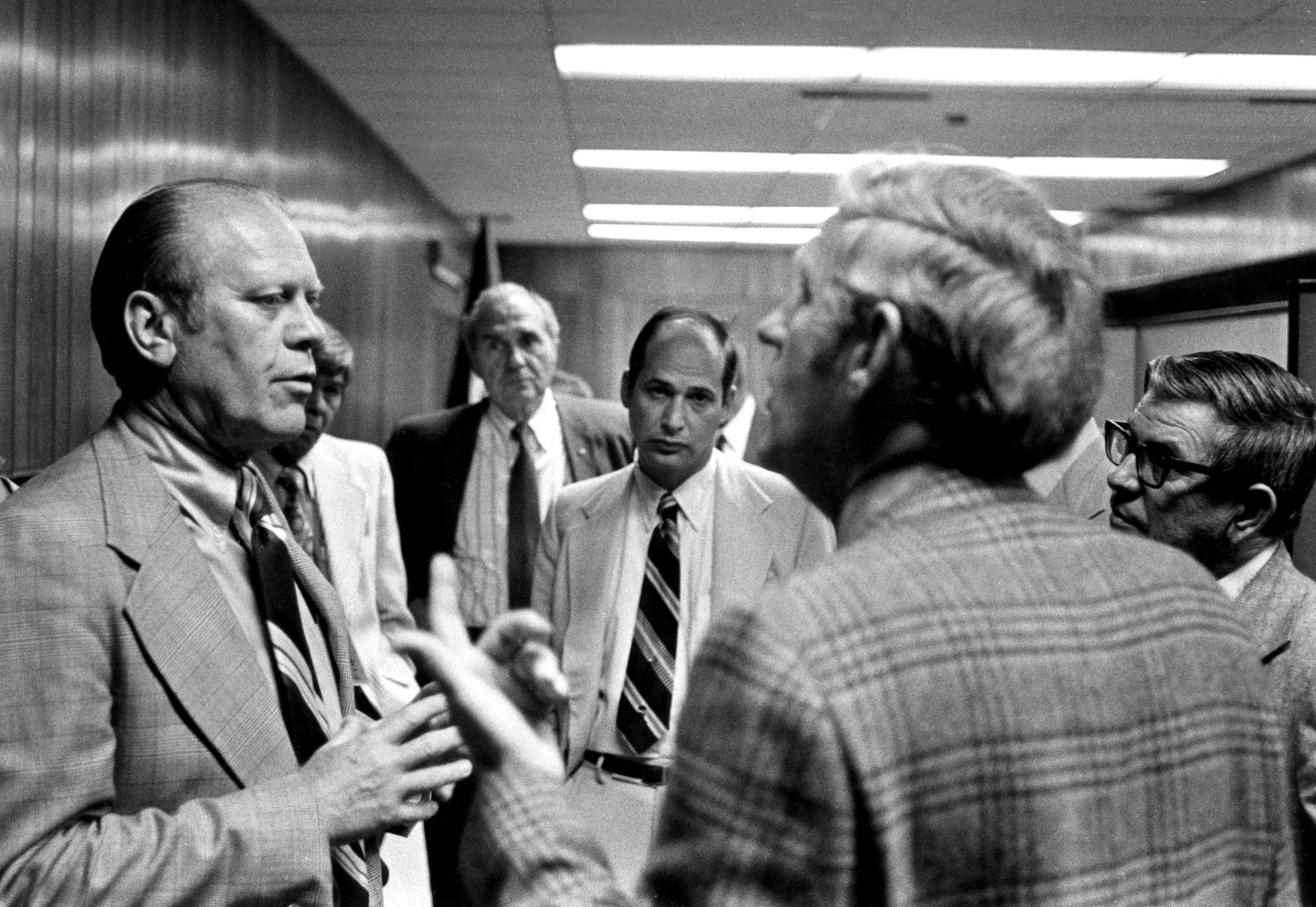 Commissioner William E. Kriegsman assisted in the briefing of (then) Vice President Gerald R. Ford during his July 12, 1974, visit to the AEC's Los Alamos Scientific Laboratory in New Mexico.
