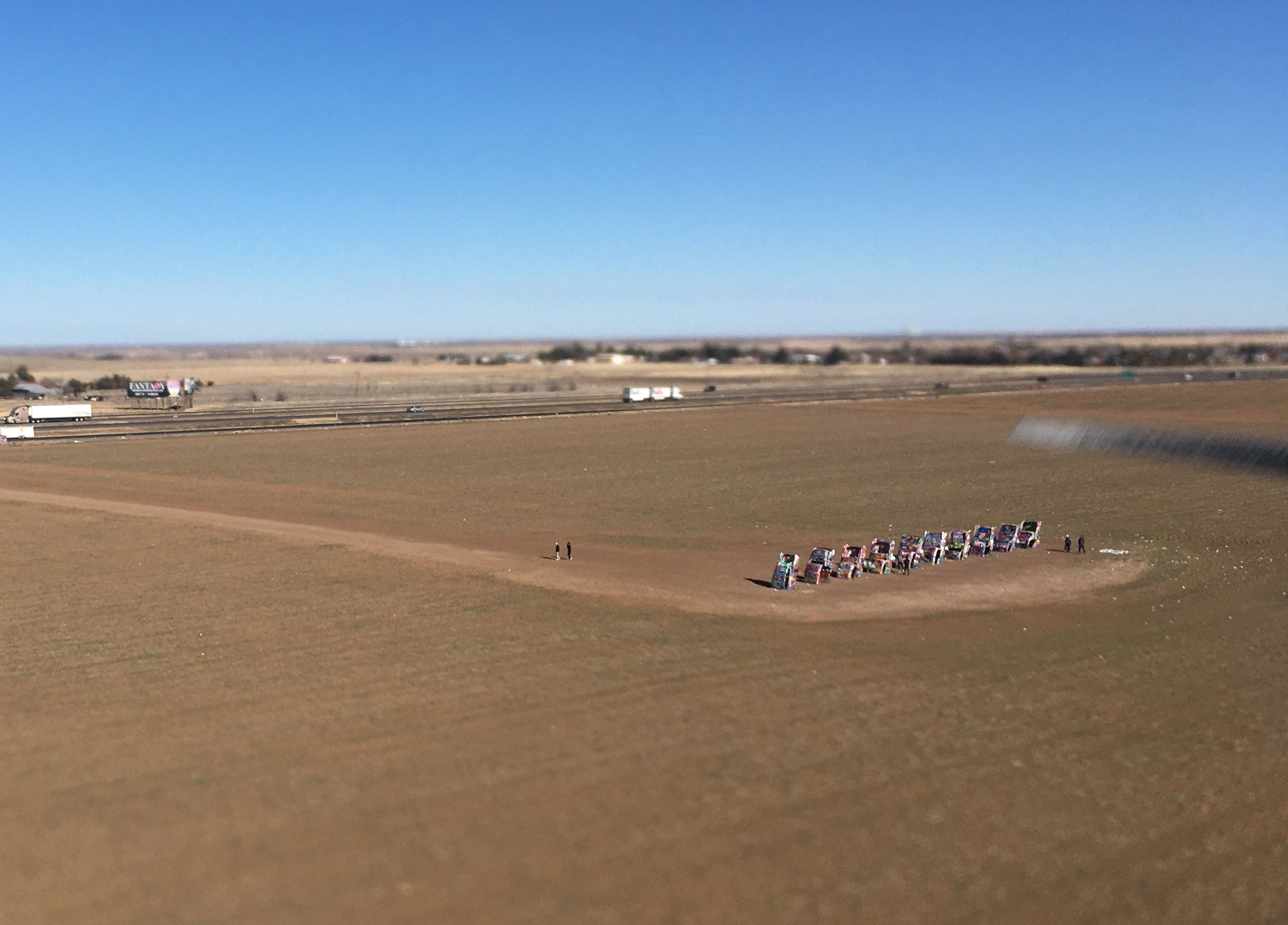 Aerial view of Cadillac Ranch