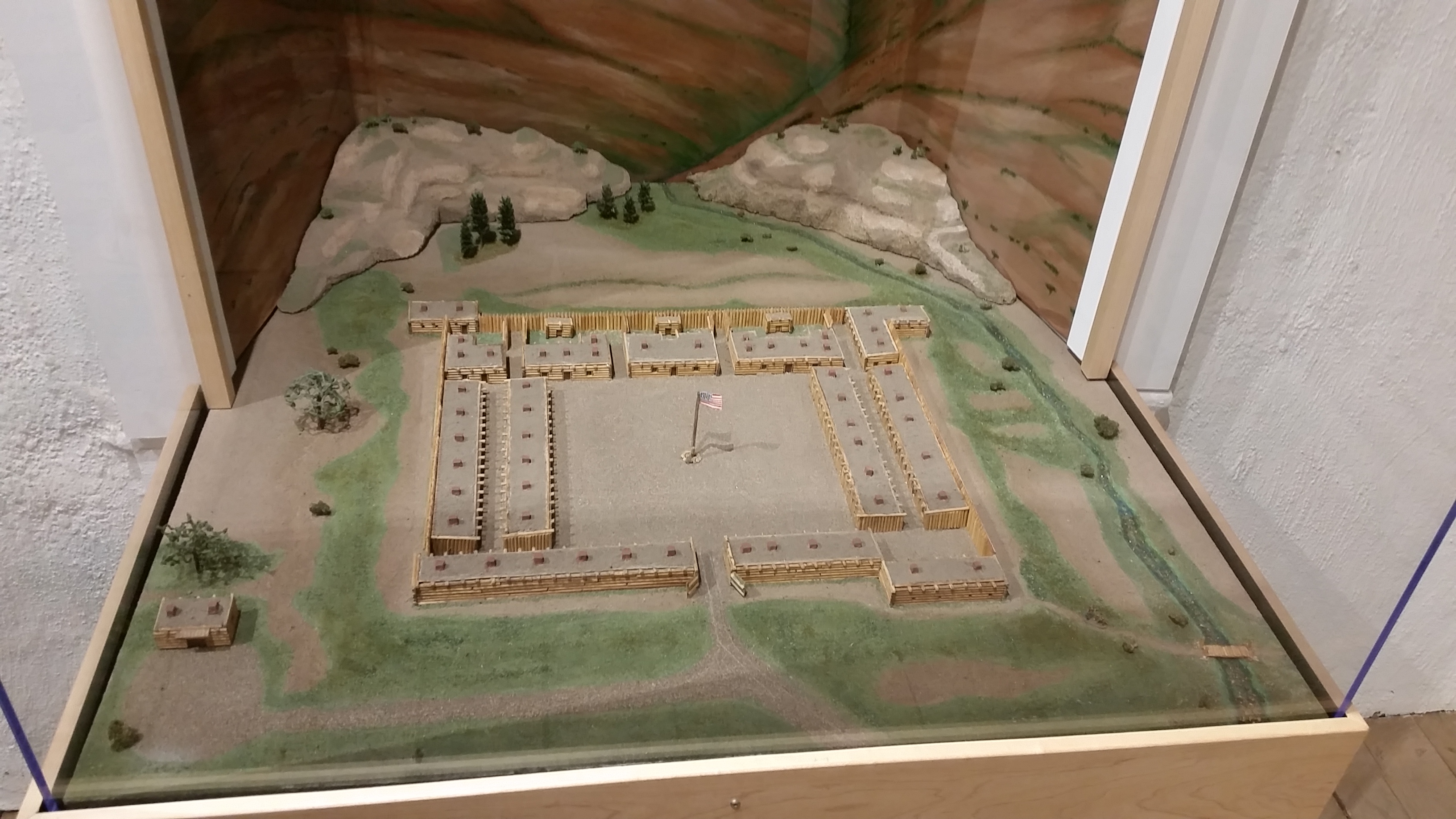 A depiction of Fort Massachusetts in 1852. Notice how some of the buildings created part of the walls, and the sutler store on the lower left. This model is located at the Fort Garland Museum in Fort Garland, Colorado.