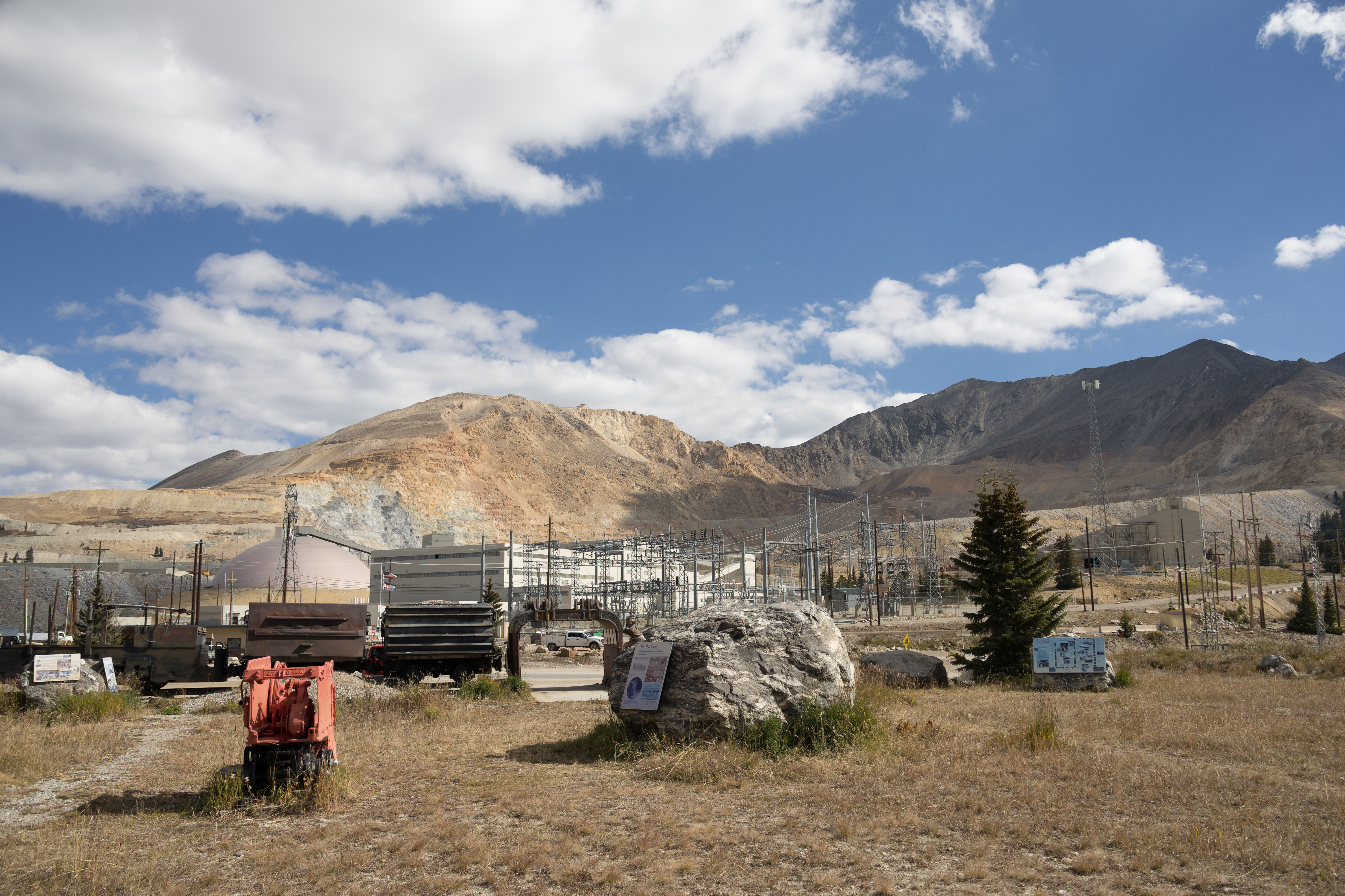 Climax Mine (foreground), Bartlett Mountain (left of center), Clinton Peak and McNamee Peak (right of center), Colorado, US
