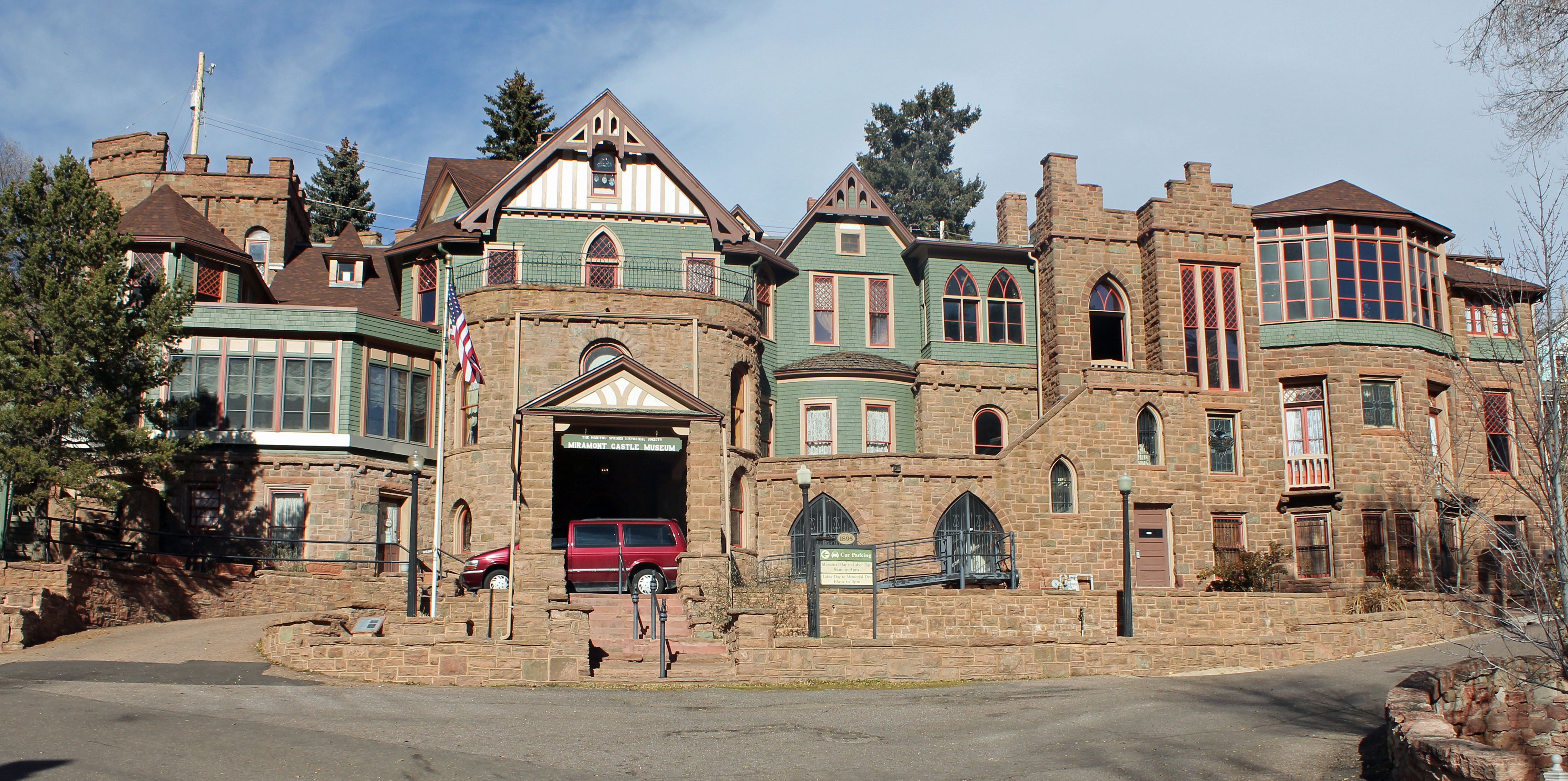 Miramont, a castle in Manitou Springs, Colorado. Also called Francolon’s Castle, the property is listed on the National Register of Historic Places. It now functions as a Museum.