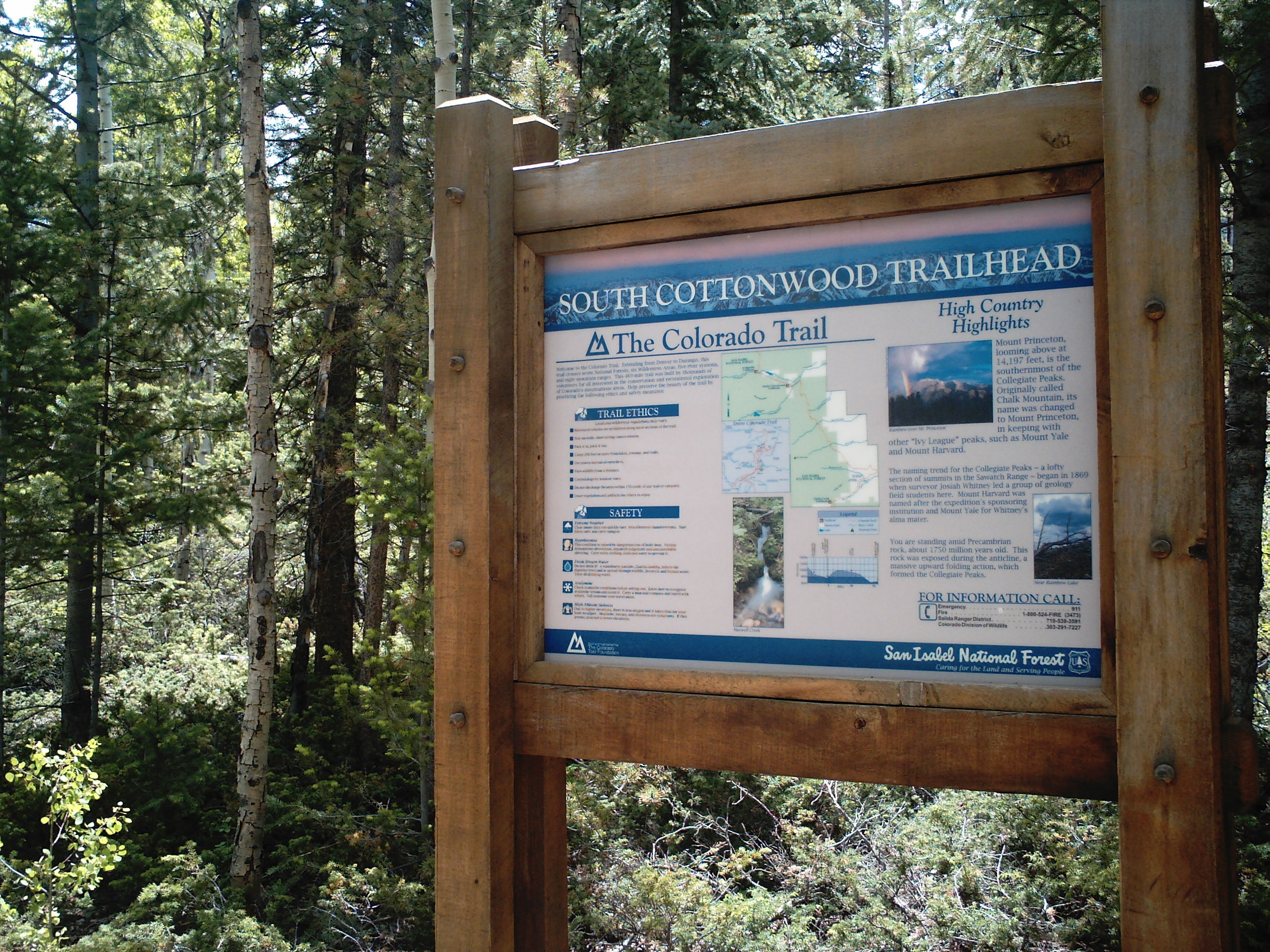 Kiosk for the South Cottonwood trailhead of the Colorado Trail, near Buena Vista.