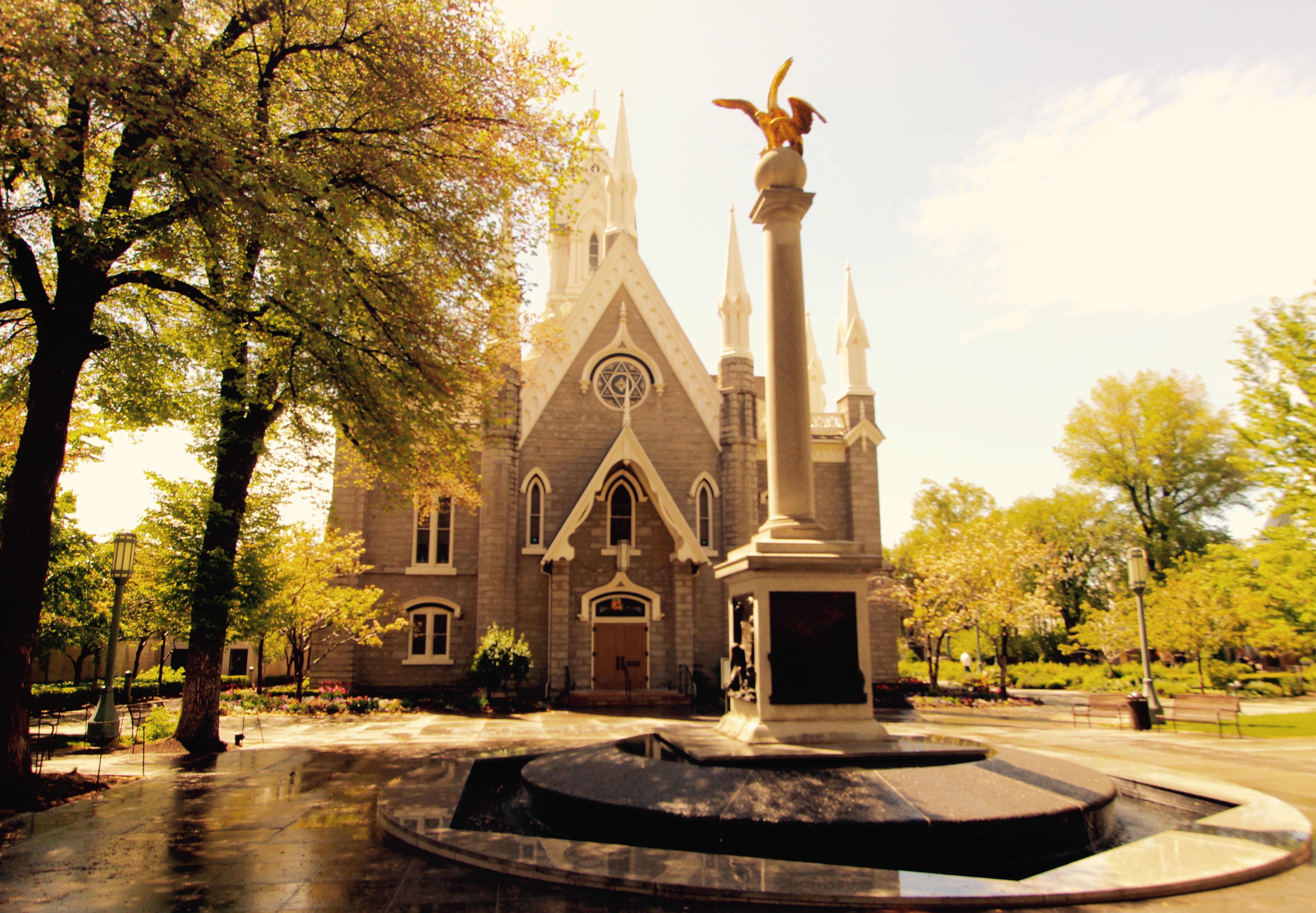 Assembly Hall and the seagull monument are historic landmarks located in Salt lake city