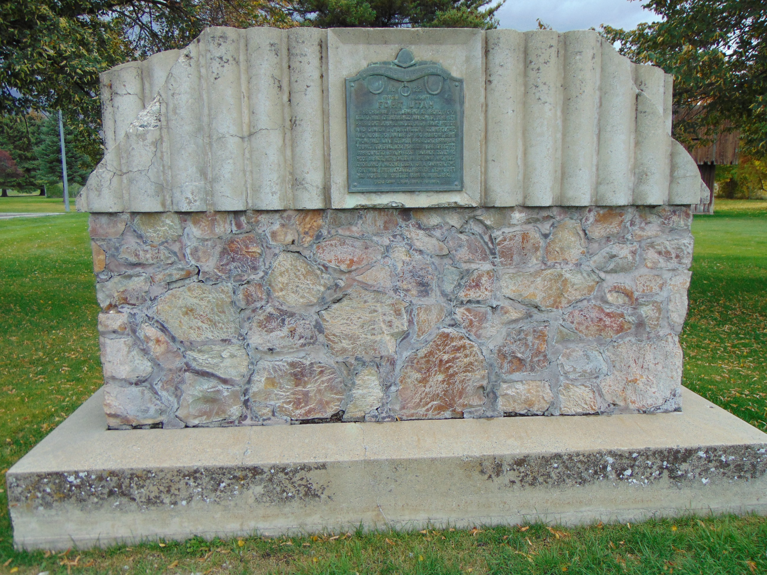 The Daughters of Utah Pioneers monument for the former Fort Utah in western Provo, Utah, October 2016