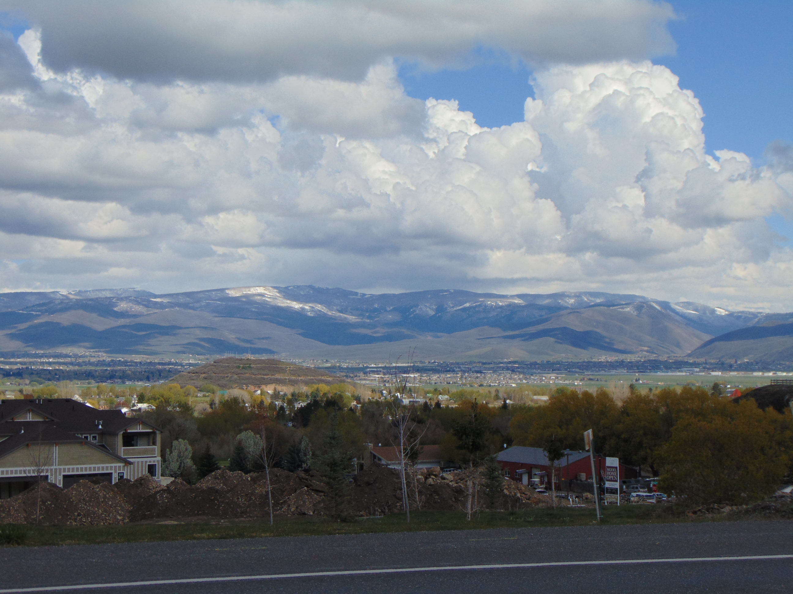 Looking east across Midway and the Heber Valley toward Heber City and Daniel from Utah State Route 222 in front of the Zermatt Resort in Midway, Utah, April 2016.