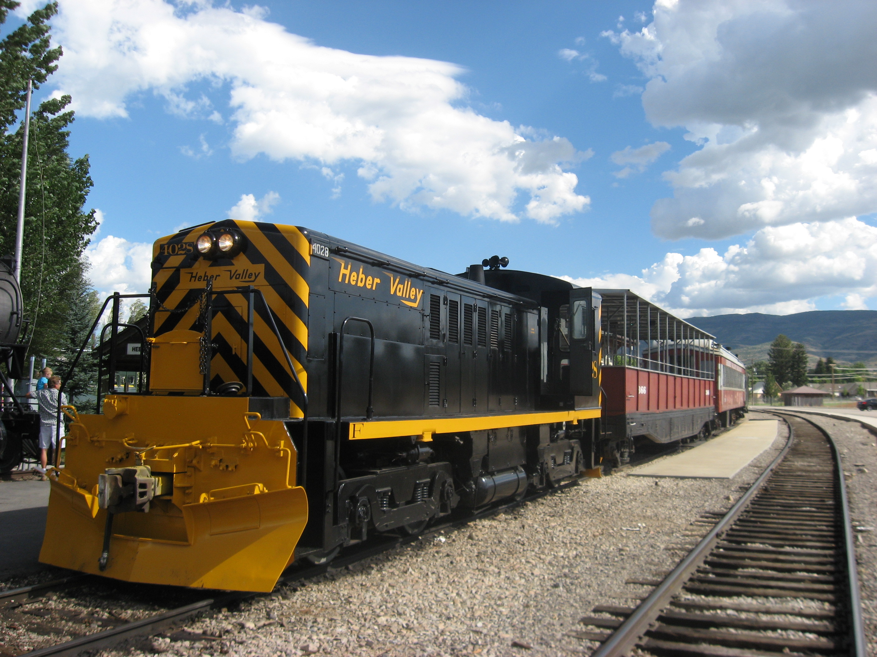 Black Heber Valley diesel-electric Engine number 4028 pulling the excursion train. located in Heber City, Utah