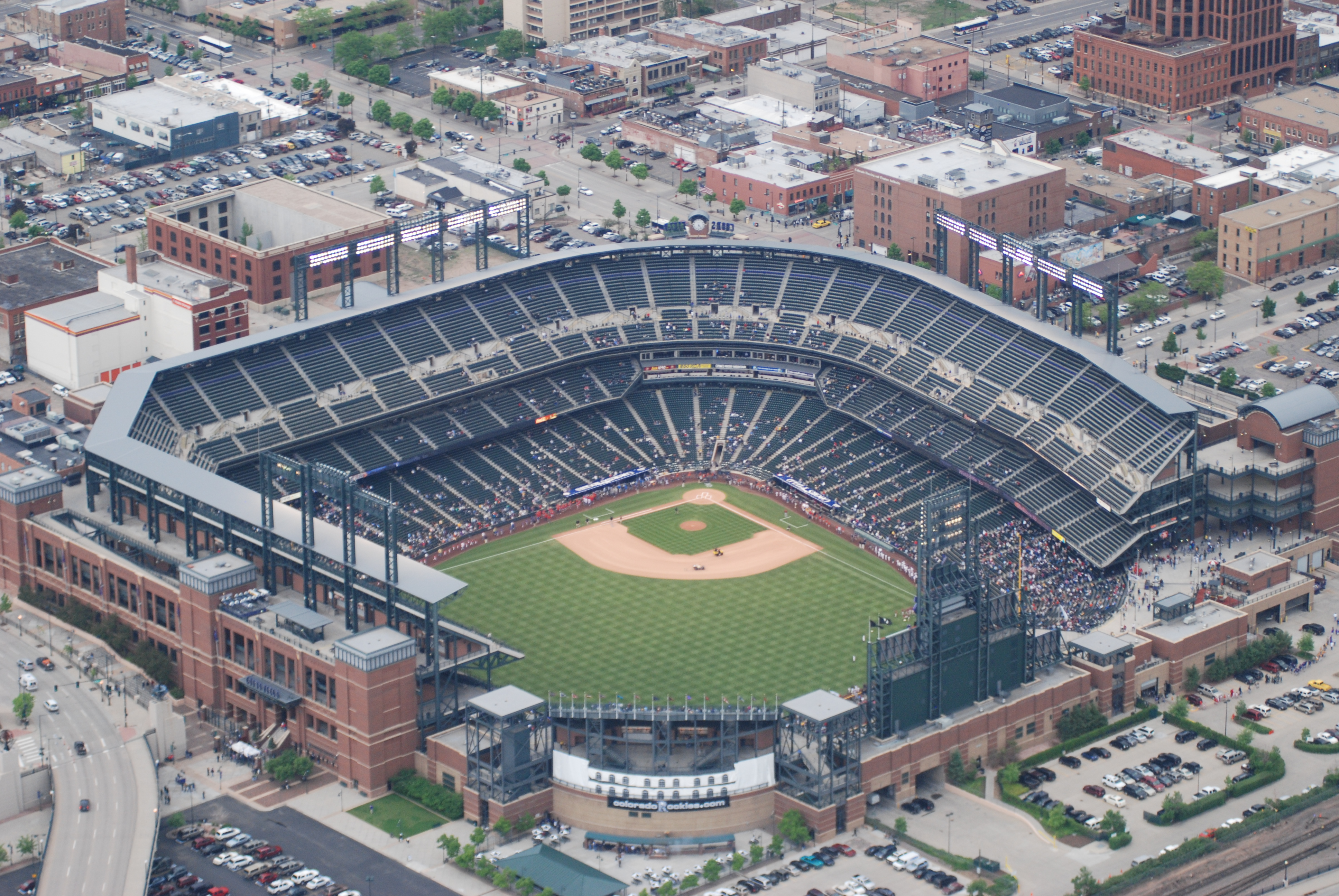 Coors Field in Denver, Colorado (baseball, aerial)