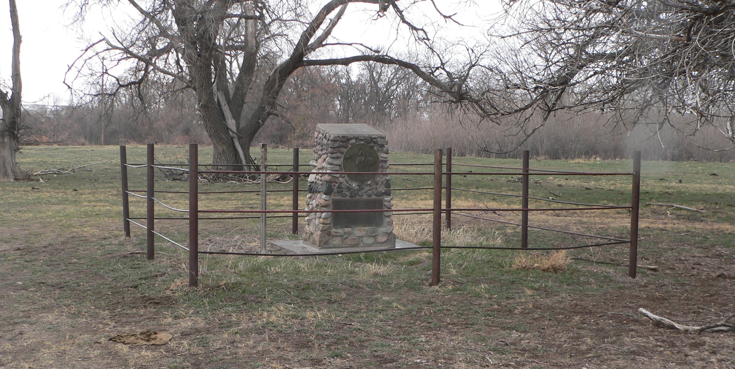 Monument at Mud Springs Pony Express station site, located in southern Morrill County, Nebraska, about 2 miles west of U.S. Highway 385, just west of county road 107 between county roads 68 and 70.