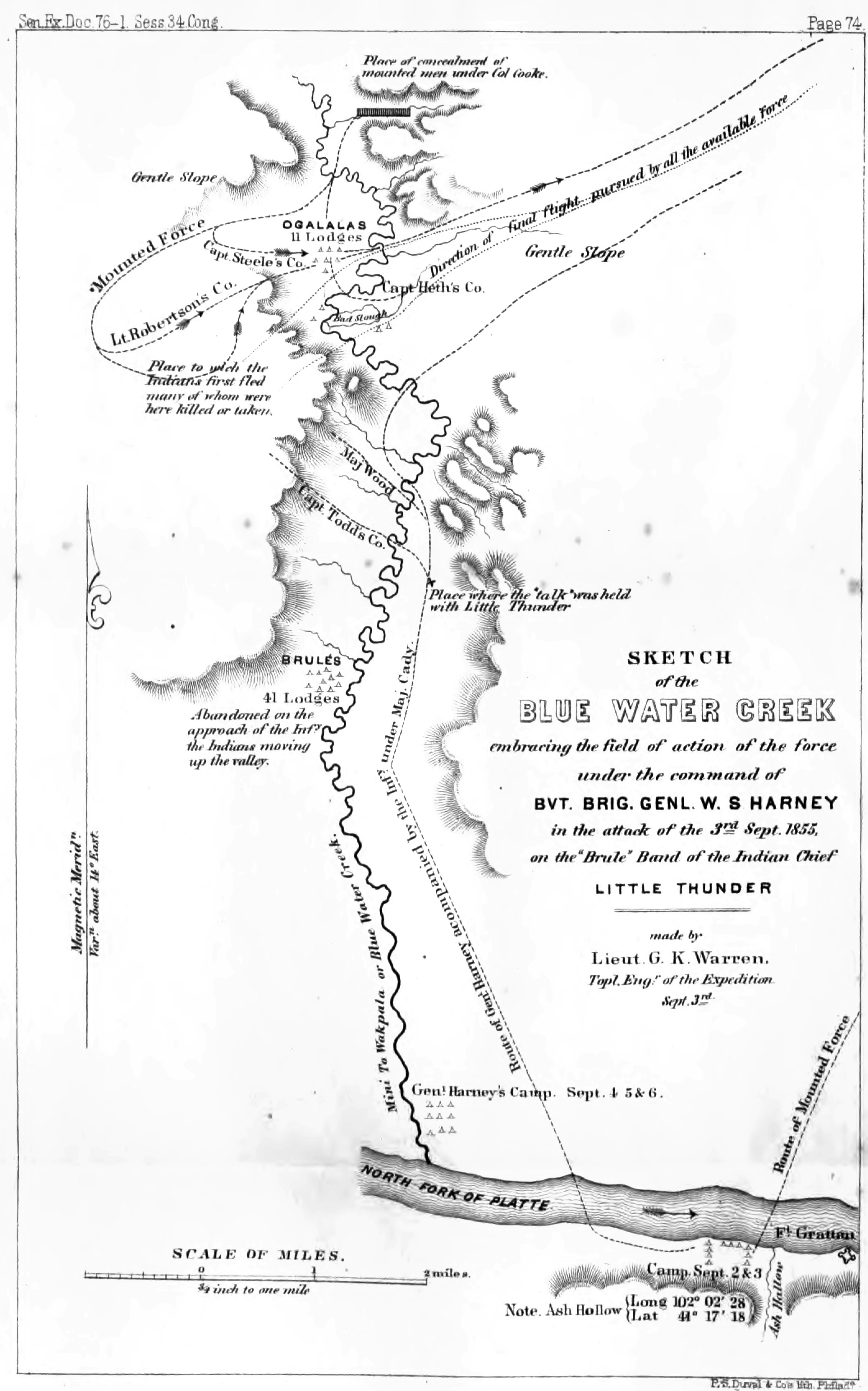 map of the Blue Water Creek battlefield