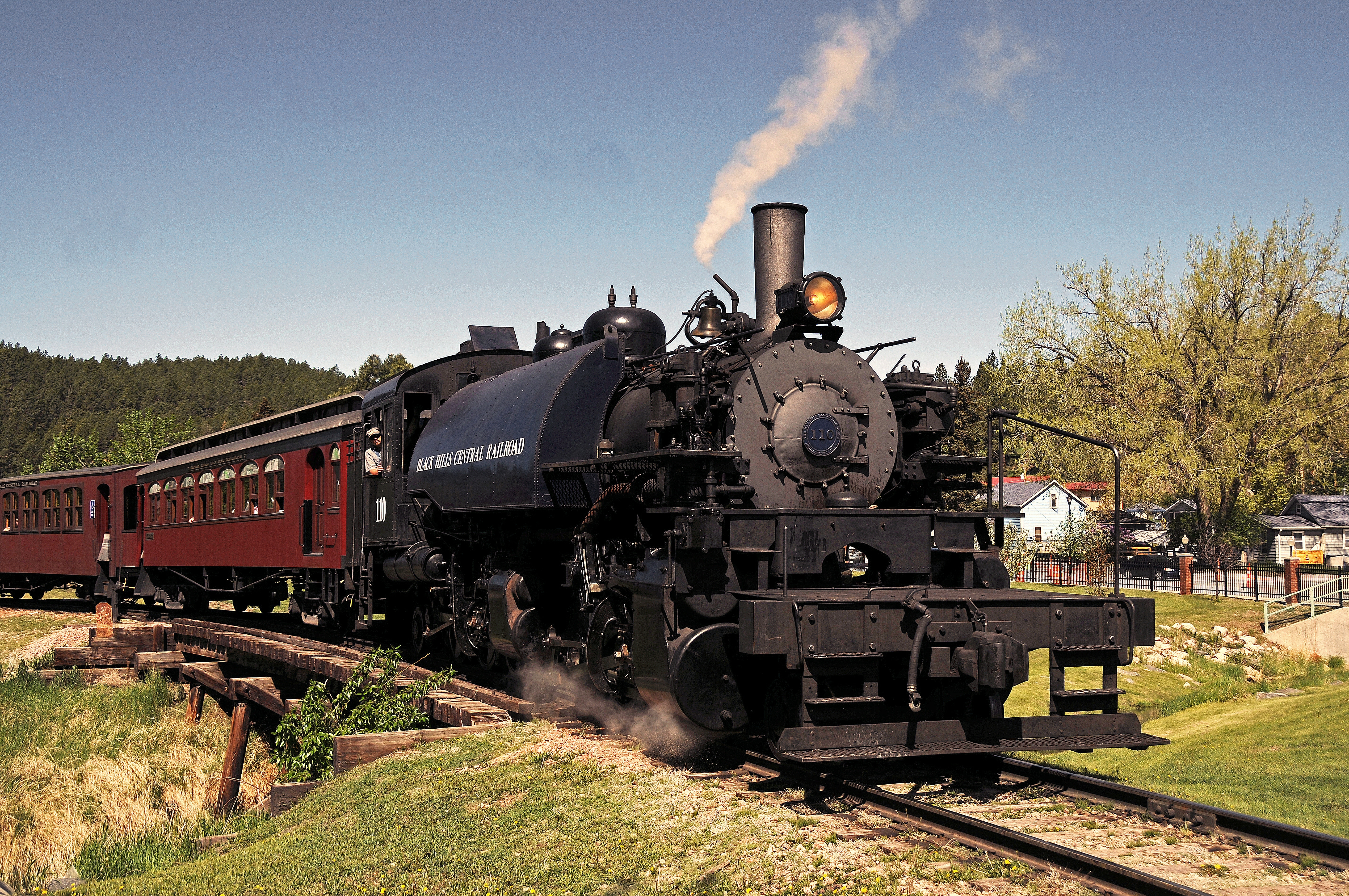 Black Hills Central 2-6-6-2T #110 leaving Hill City, South Dakota, June 4th, 2013.