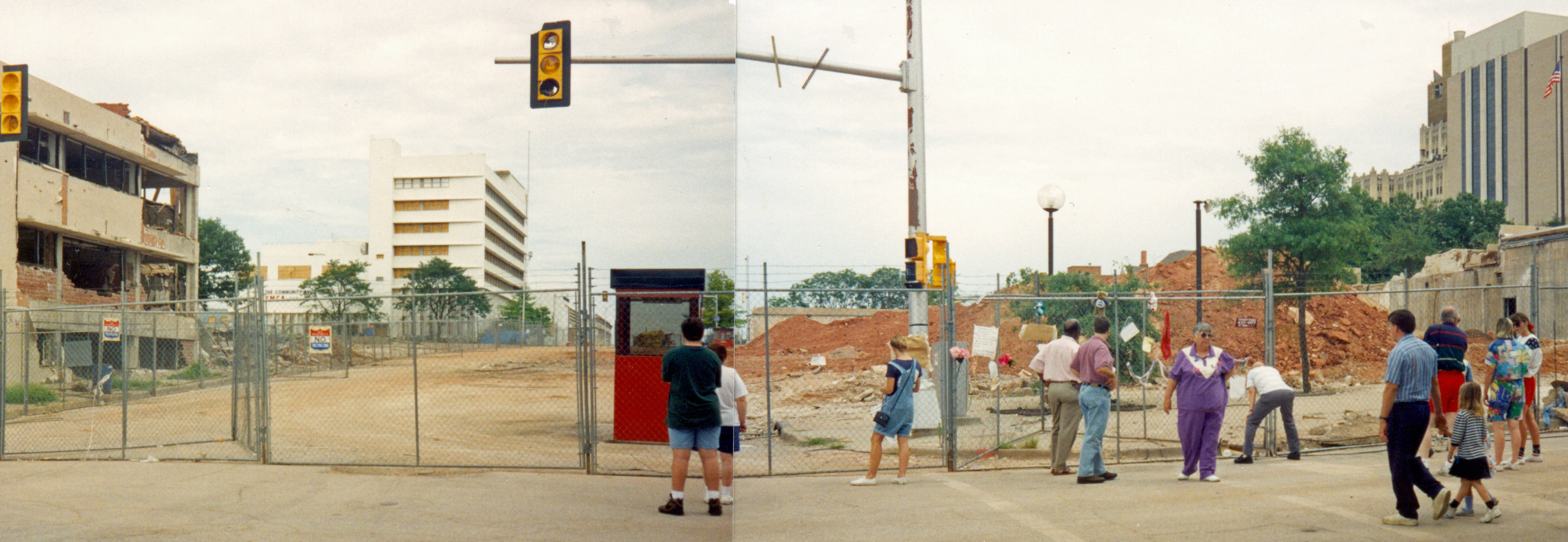 The aftermath of the Alfred P. Murrah building (it was torn down in May 1995) three months after the Oklahoma City bombing. The image is made up of two overlaid separate images.
