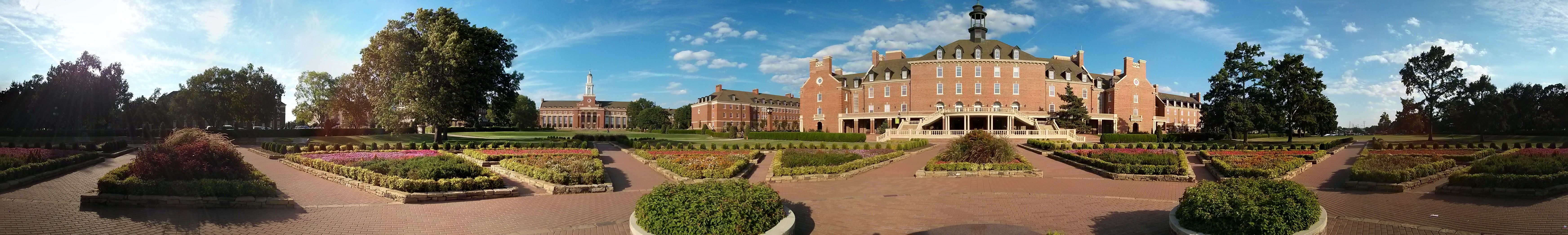 Panorama of Oklahoma State University gardens in the late summer of 2013.