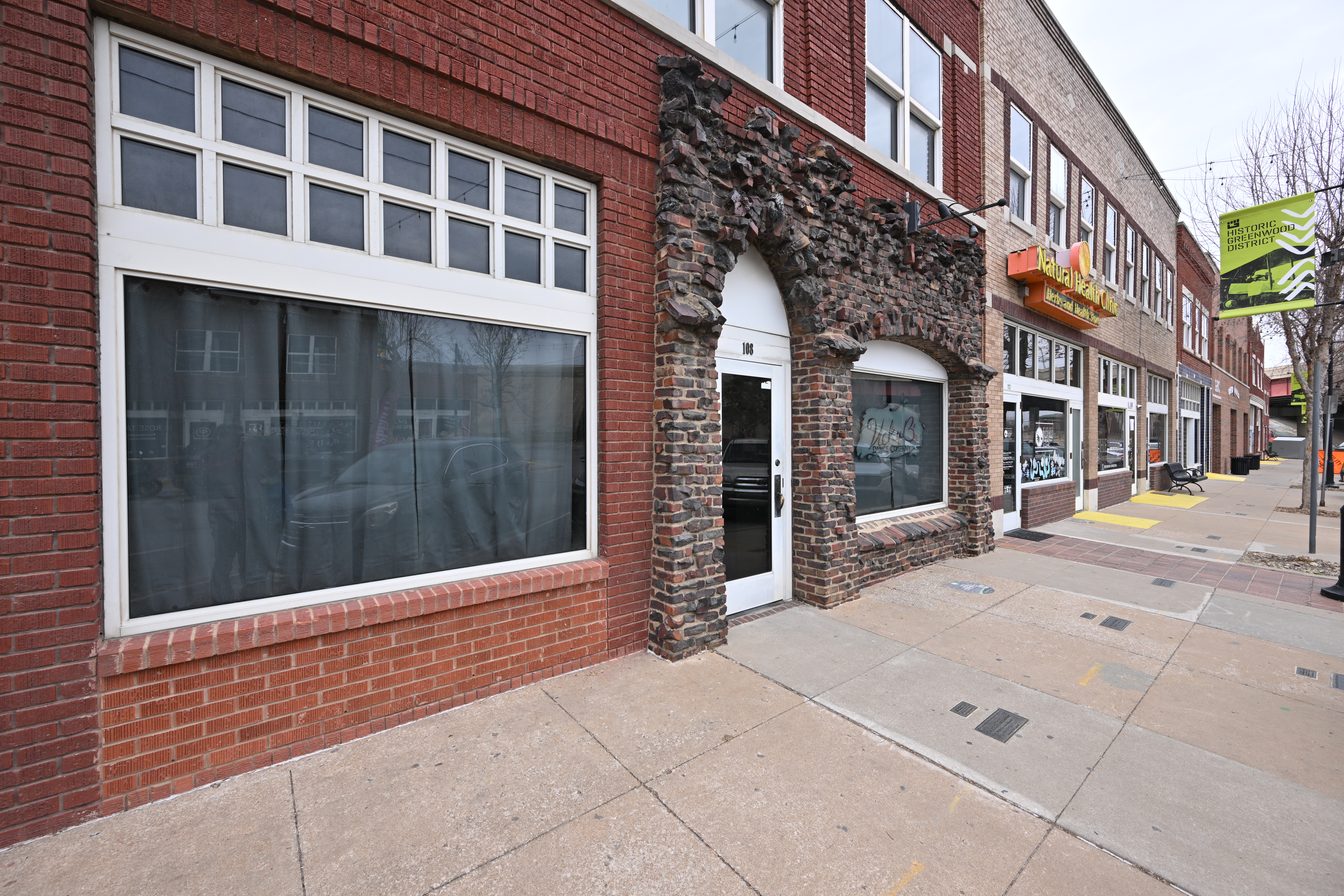 After the 1921 Tulsa race massacre, the residents rebuilt the area, in some places using rubble from destroyed buildings. This is the only remaining structure from the initial rebuilding, it was the Dr. A.F. Bryand Building. 108 North Greenwood Avenue, Tulsa, Oklahoma 74120.