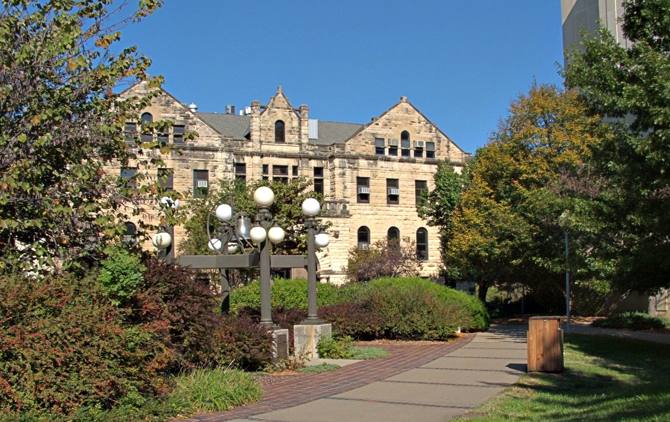 The Bluemont Bell and Dickens Hall at Kansas State University in Manhattan, Kansas, USA.  Taken October, 2005 modified with the GIMP