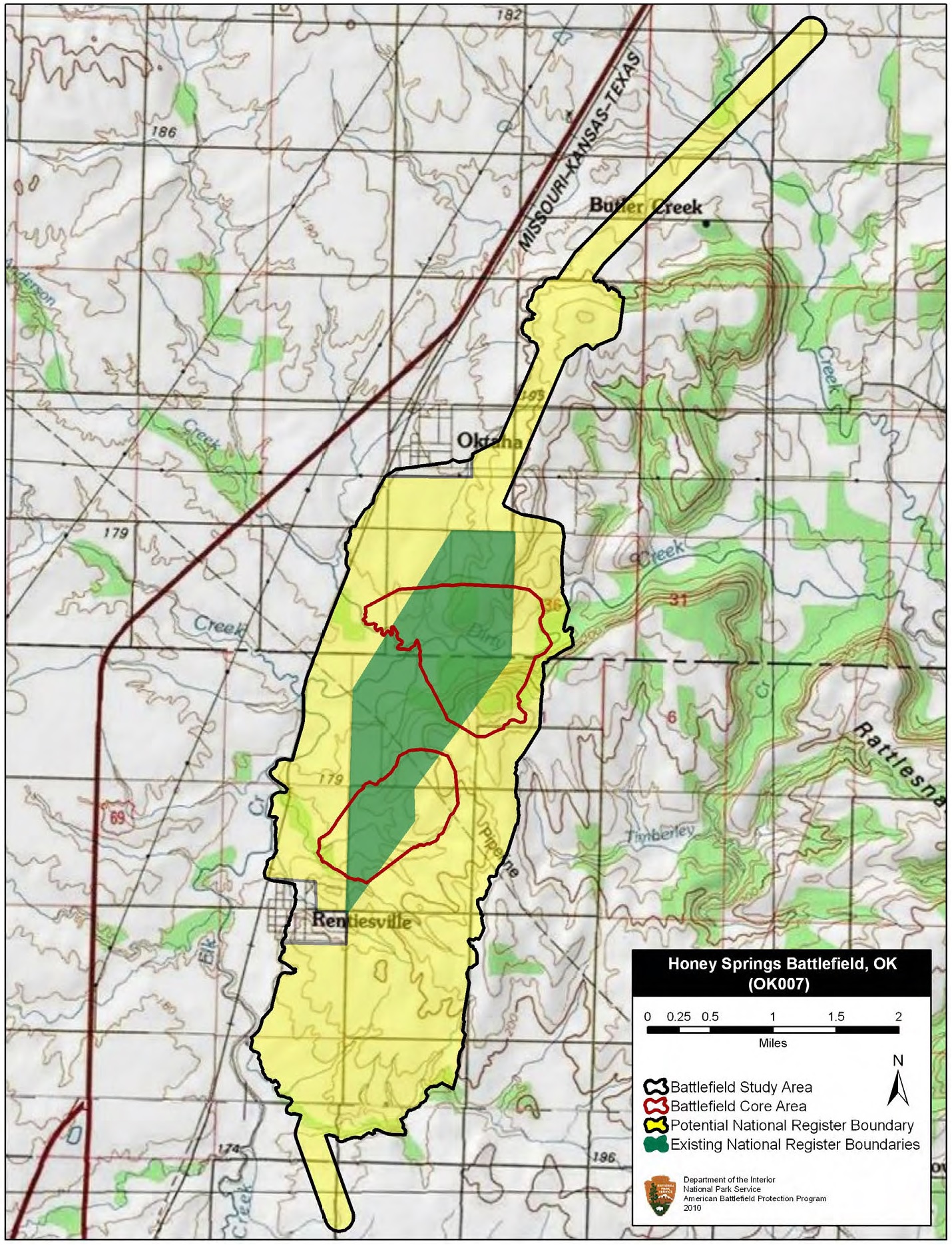 Map of battlefield core and study areas.