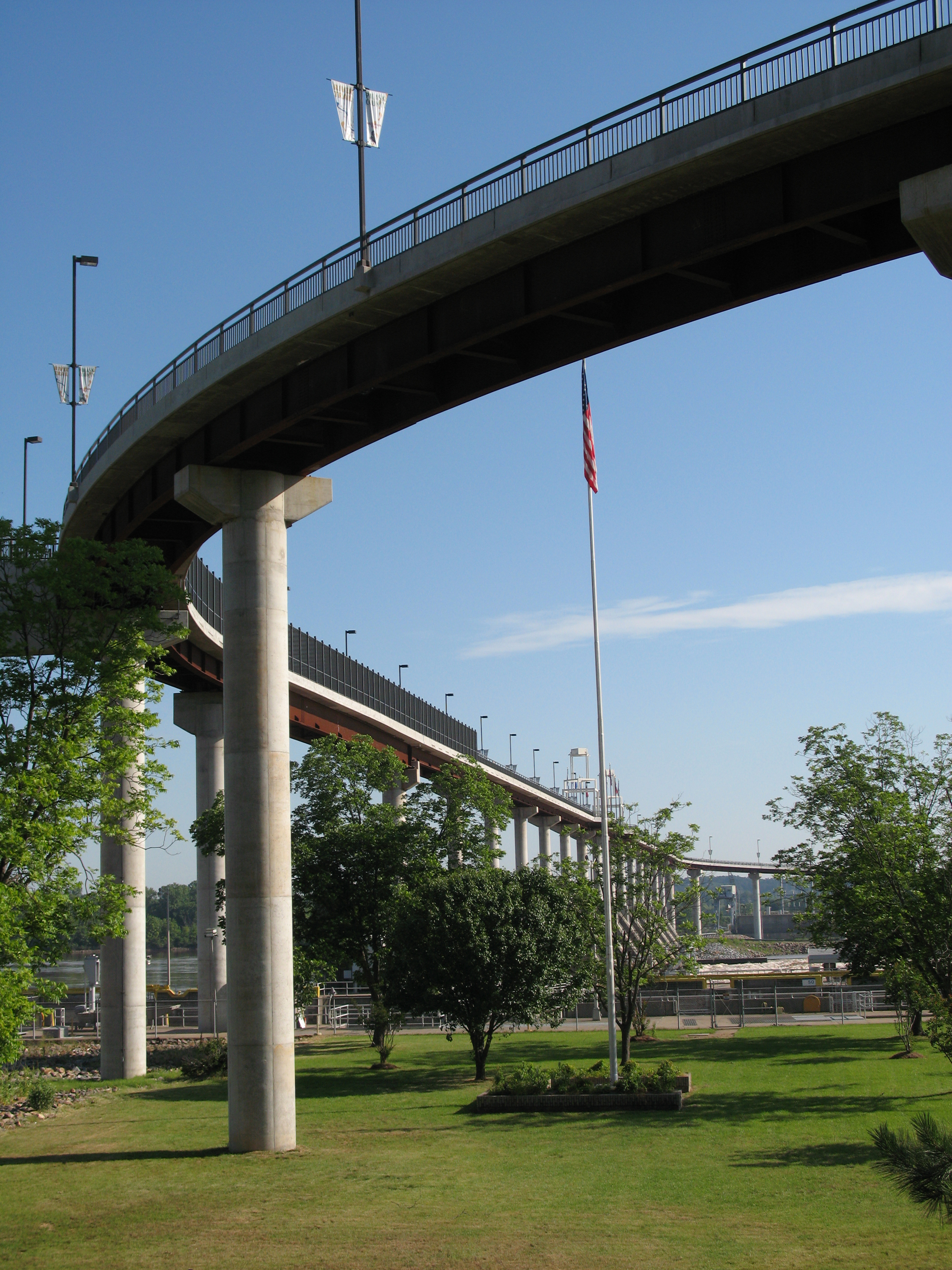 The Big Dam Bridge as seen from the Arkansas River Trail in Little Rock.