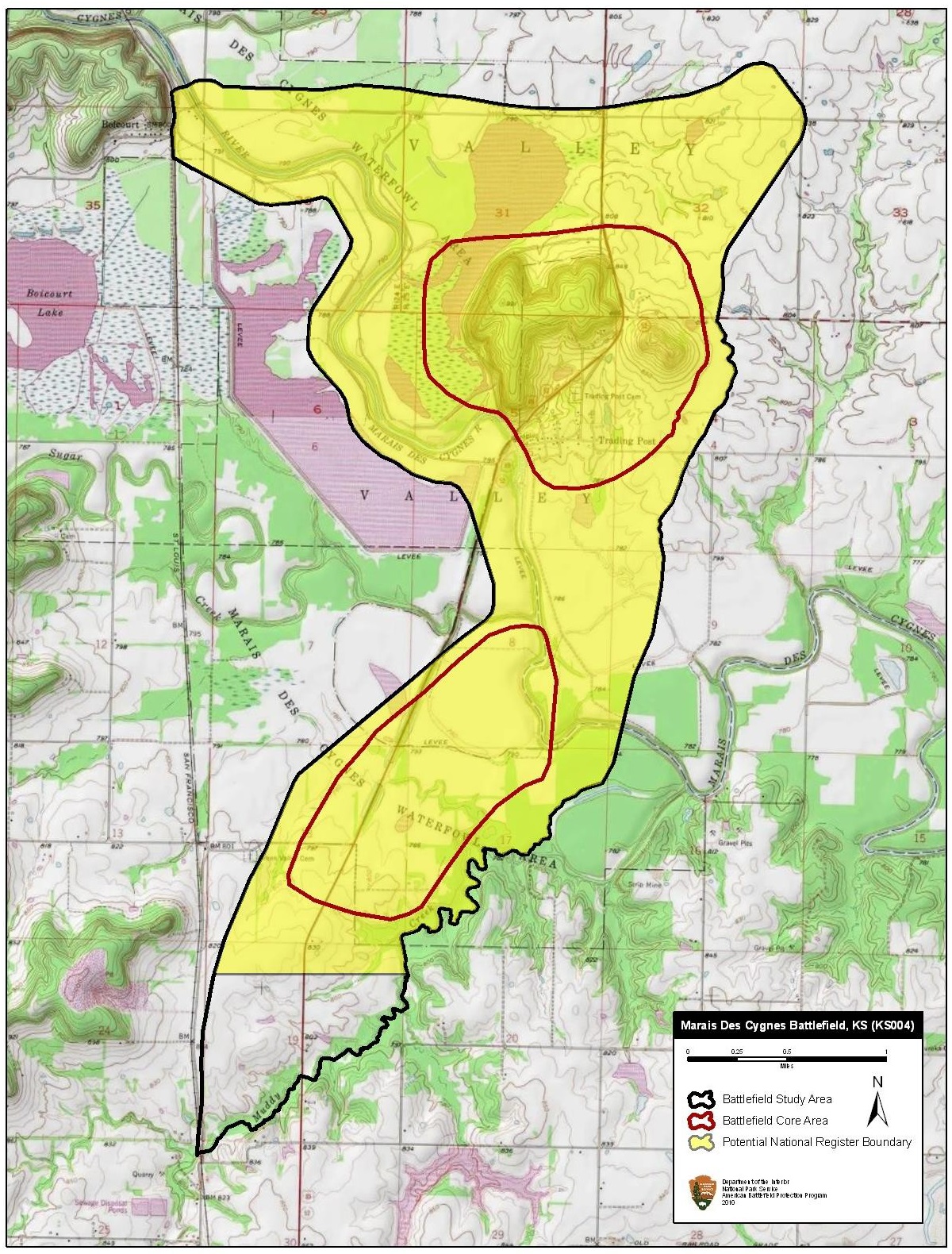 Map of battlefield core and study areas.