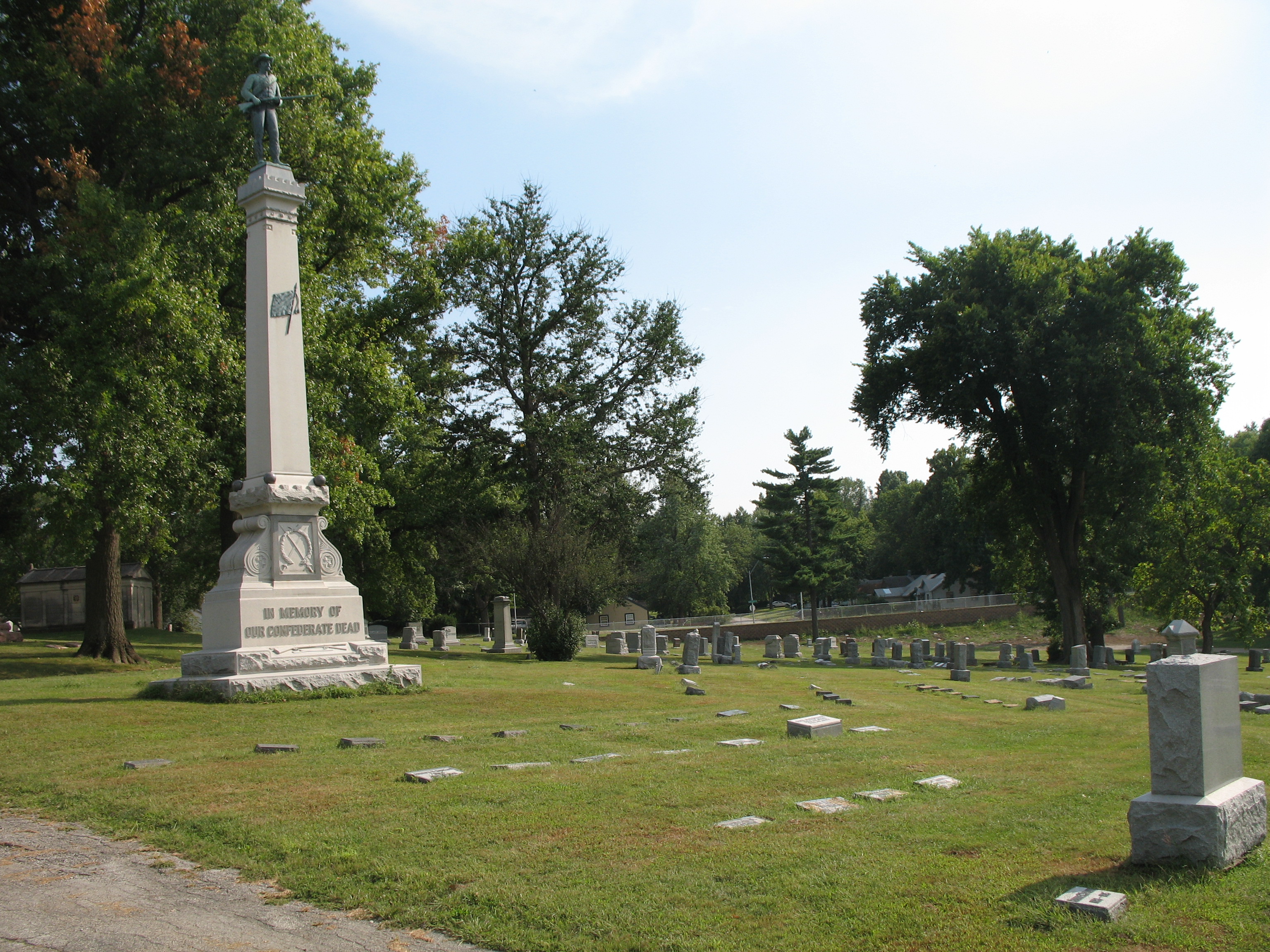 Forest Hill Cemetery, Kansas City, Missouri.  Confederate memorial to Battle of Westport.  Major General Joseph O. Shelby is buried at its foot.   Photo by poster in September 2007.