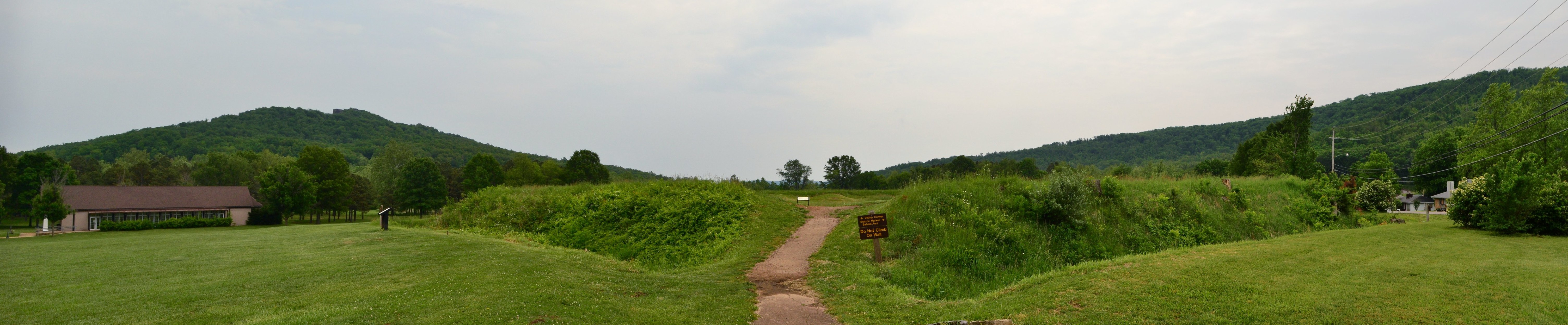 Fort Davidson and the state historic site visitor center (left) in Pilot Knob, Missouri.