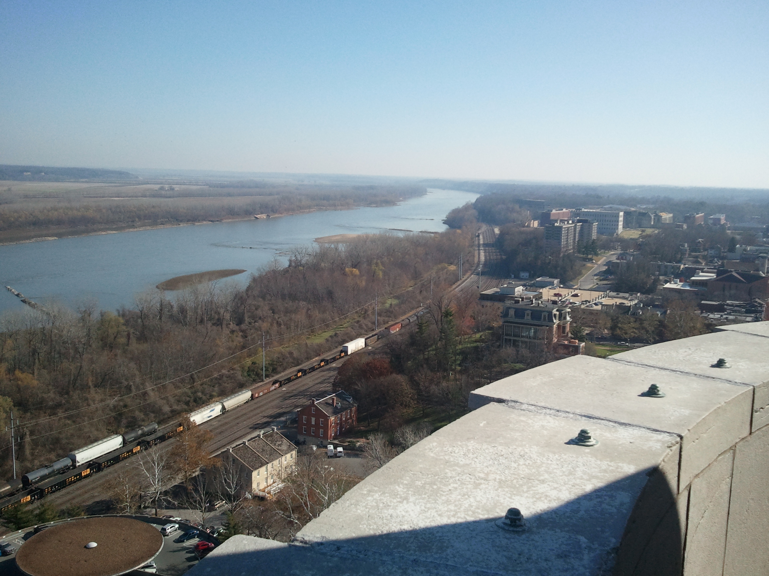 North-looking view from the Jefferson City Missouri state capital rotunda. The Missouri river appears on the left side.