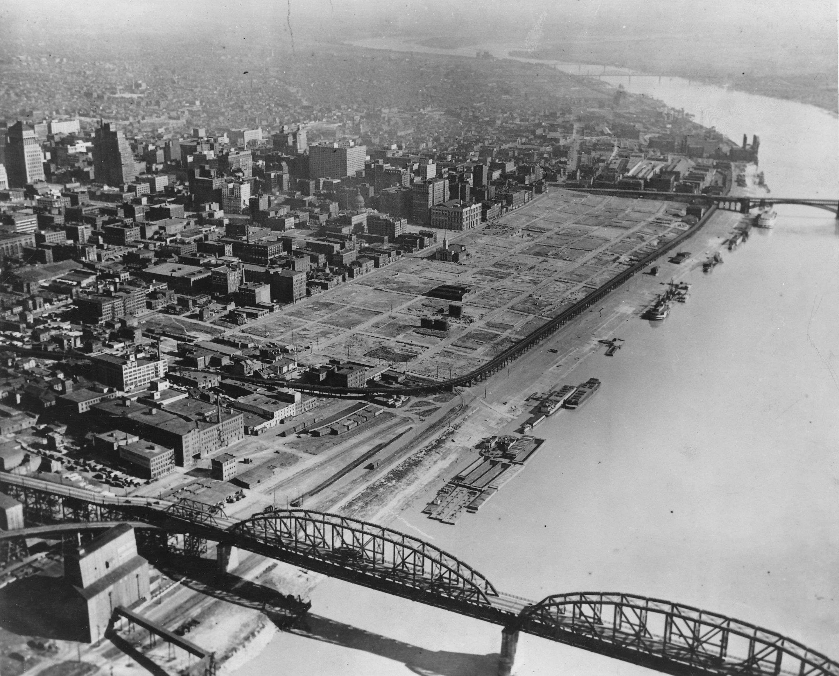 St. Louis riverfront after demolition of warehouses.