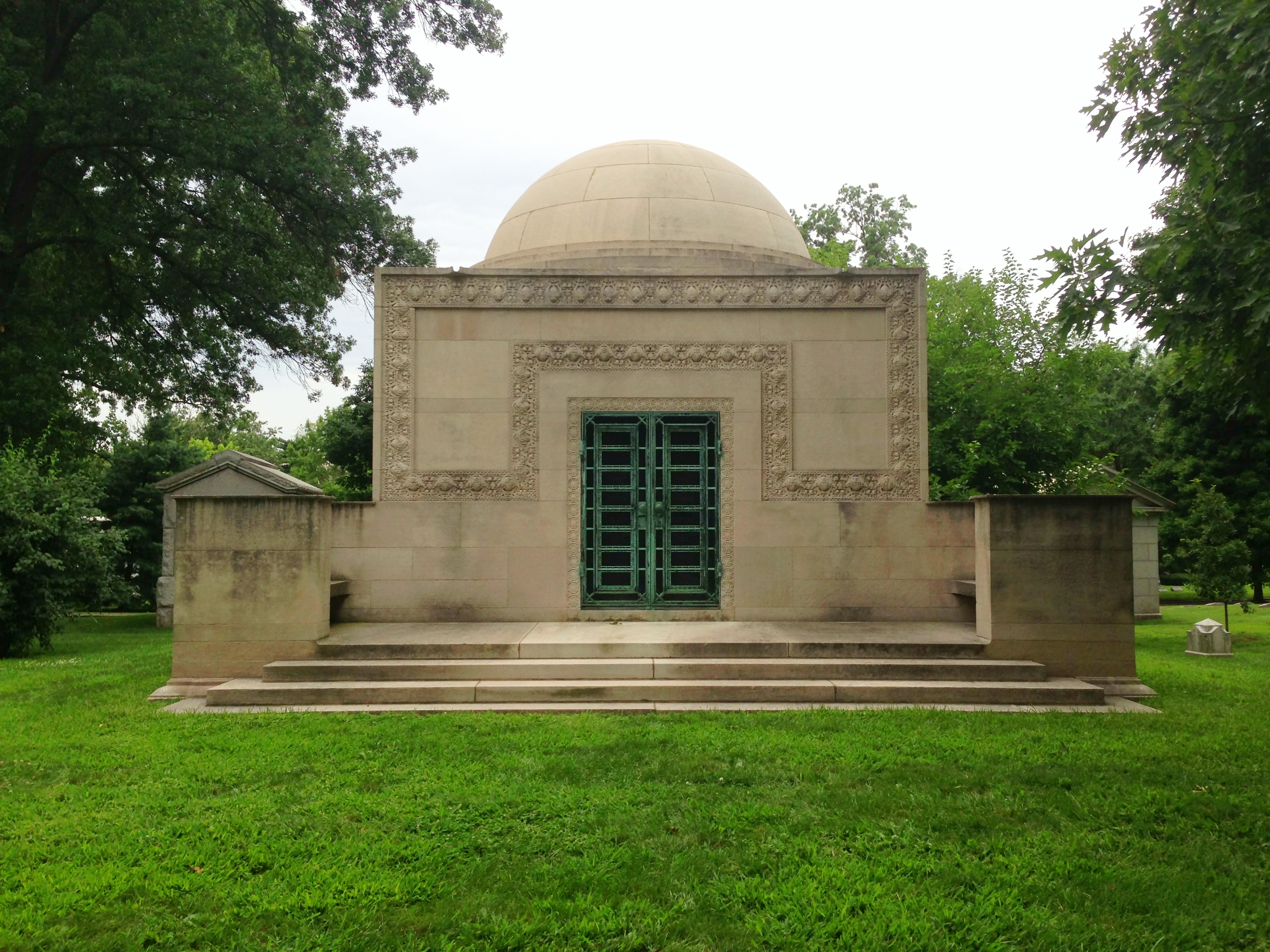 Photo of Louis Sullivan's Wainwright Tomb at Bellefontaine Cemetery in St. Louis, Missouri. 29 July 2013