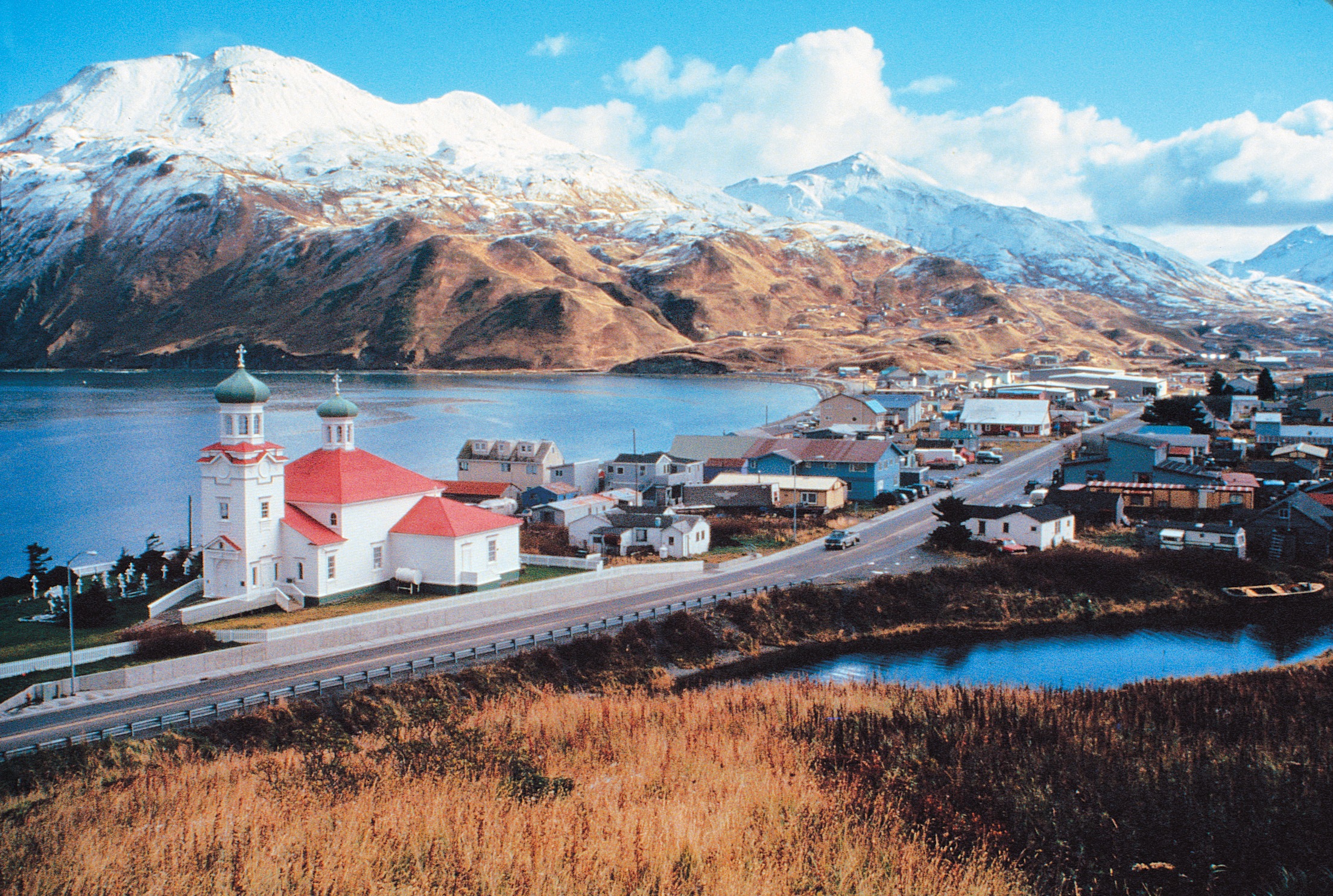 View of downtown Unalaska, Alaska.