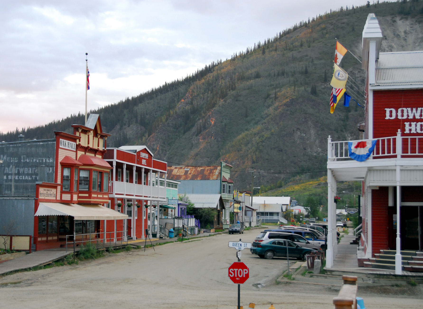 A photo of historic buildings in downtown Dawson City, Yukon, taken at 11pm on June 11, 2007 by Michael Edwards.