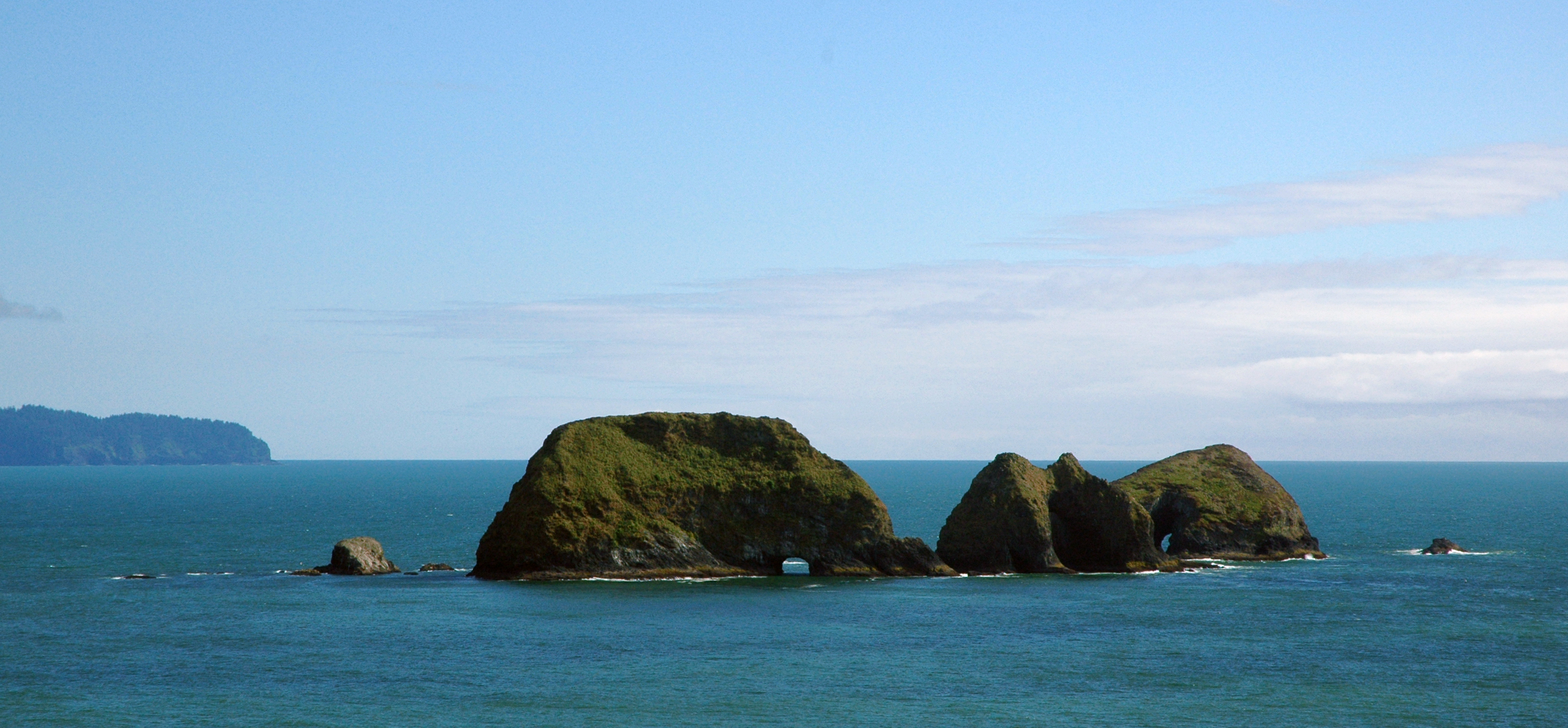 View on Three Arch Rocks from the Cape Meares Lighthouse, Oregon.