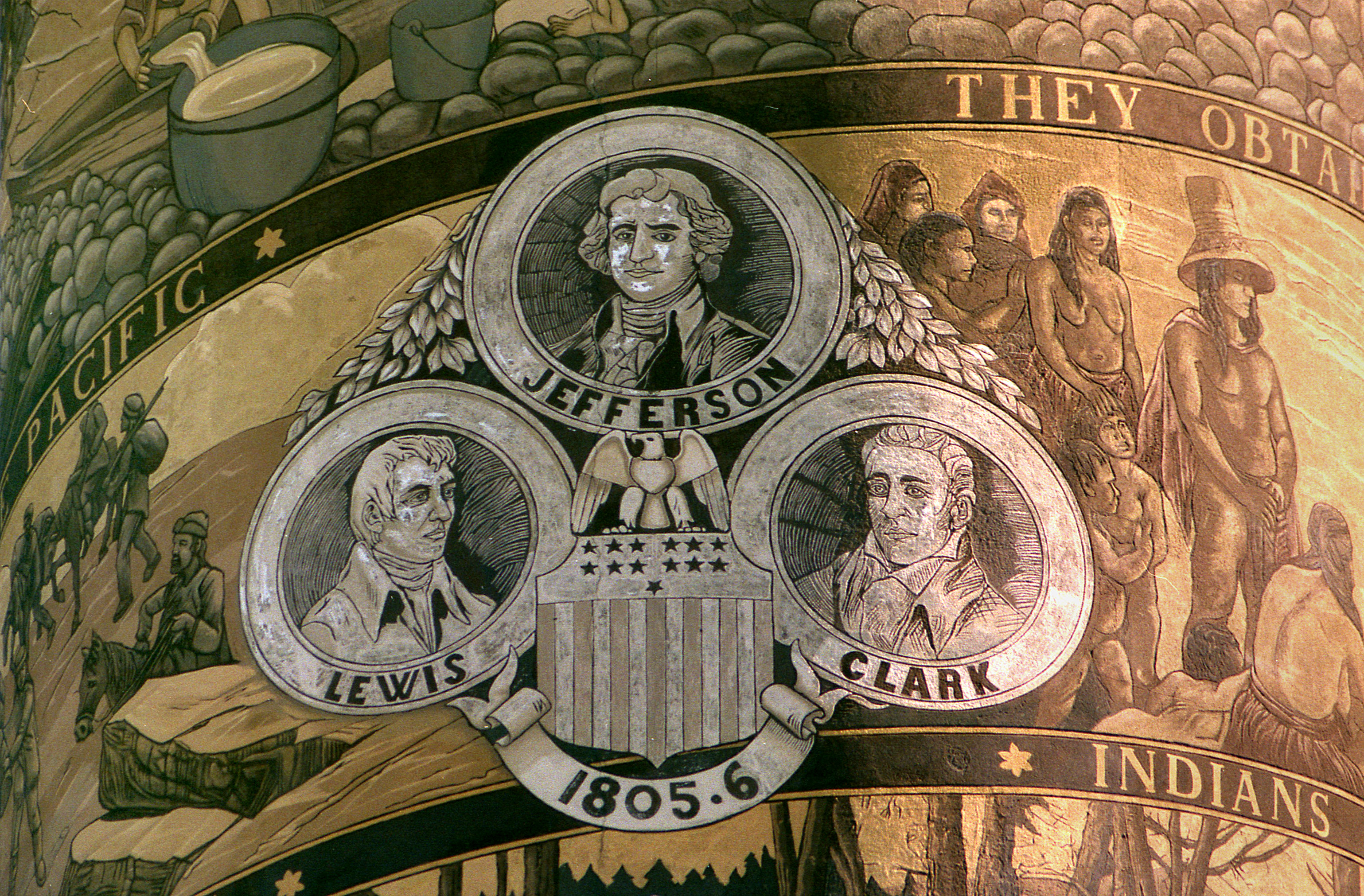 Astoria Column - Memorial for the explorers Lewis and Clark with President Jefferson