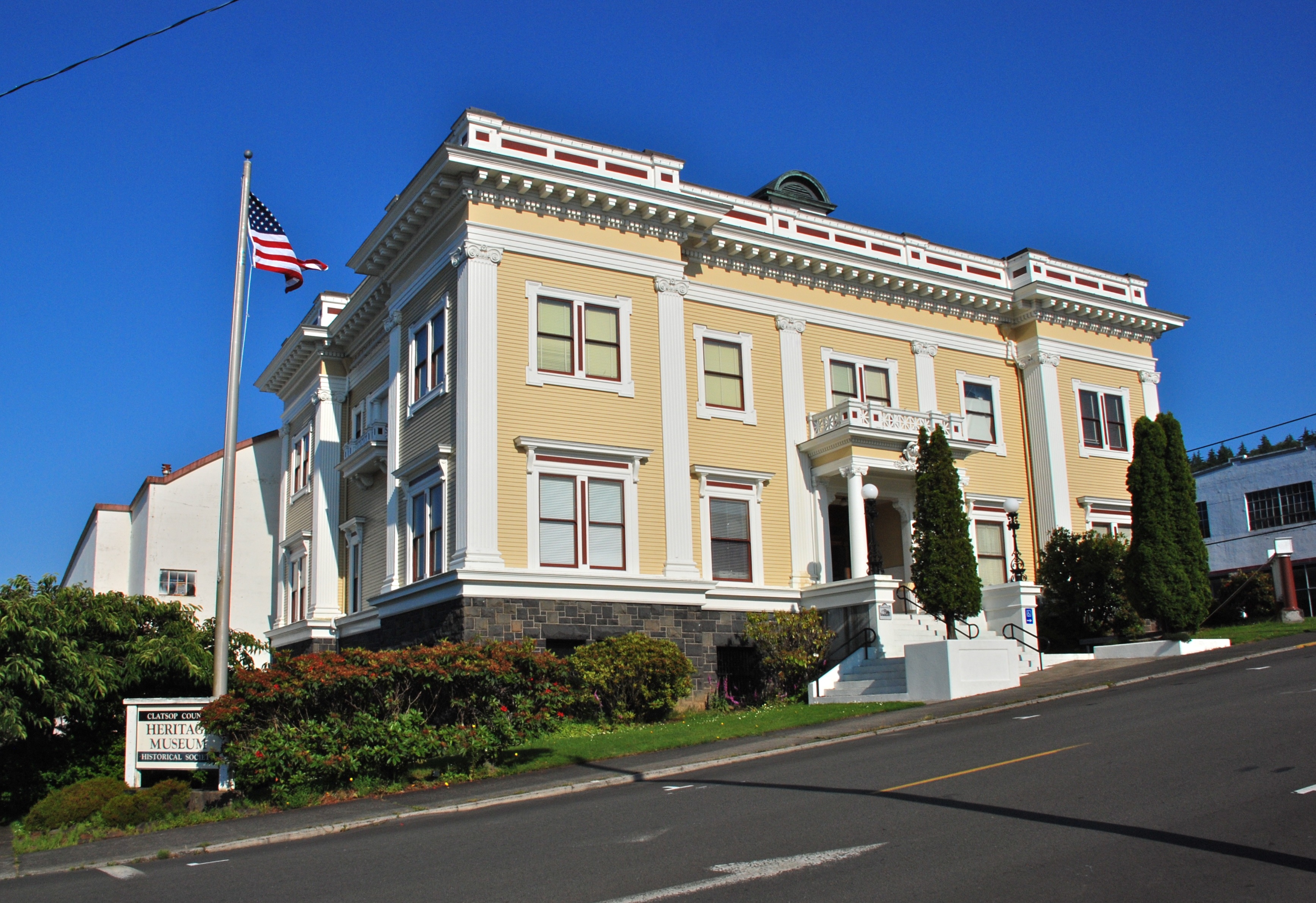 The Clatsop County Historical Society's Heritage Museum, at 16th and Exchange Streets in Astoria, Oregon, occupies a building that served as the Astoria City Hall from 1905 to 1939 and is listed on the U.S. National Register of Historic Places as Astoria City Hall. From 1963 to 1982, the building was the Columbia River Maritime Museum, before that museum moved to a new location on the riverfront.