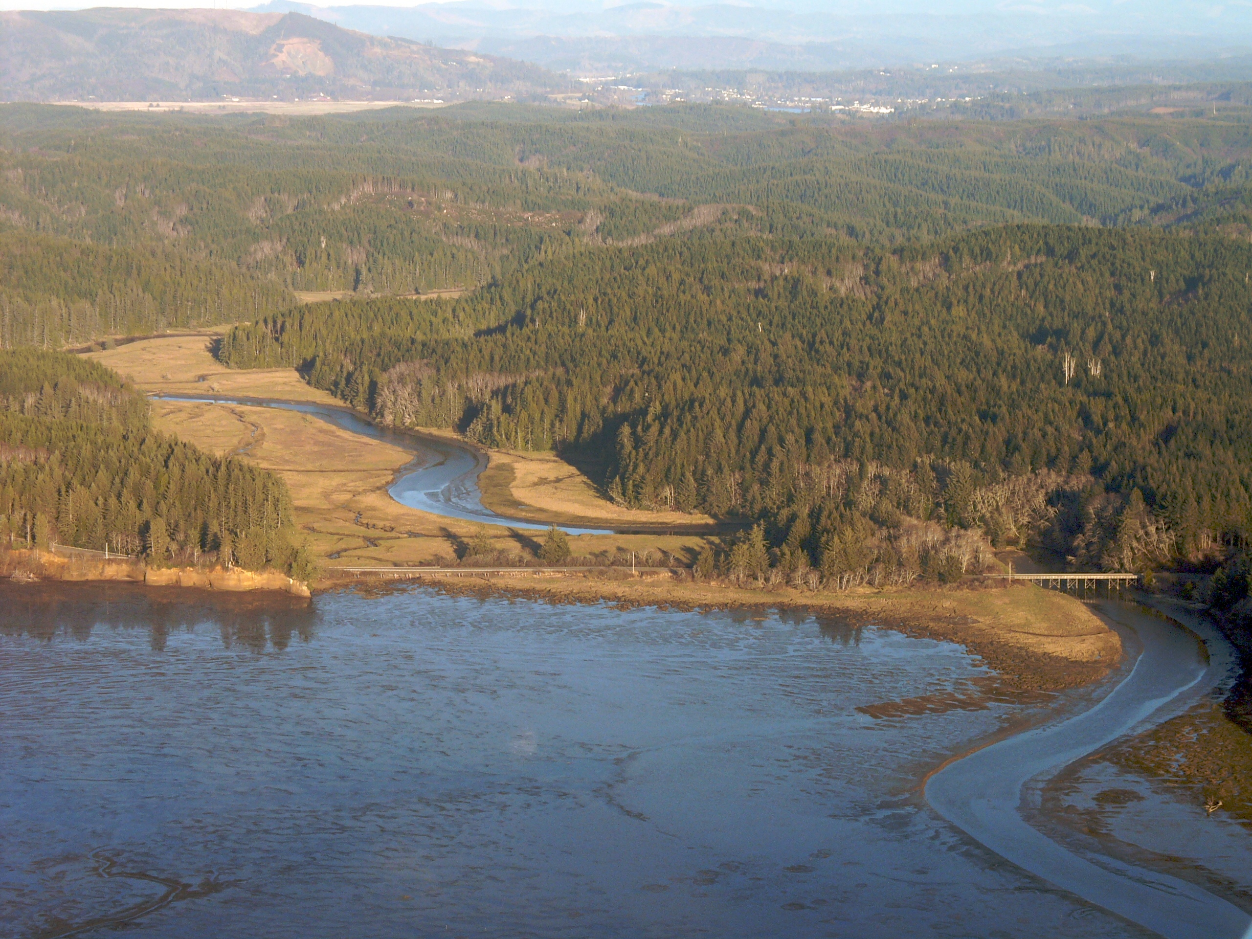 Aerial photograph of the mouth of Bone River, Washington, USA