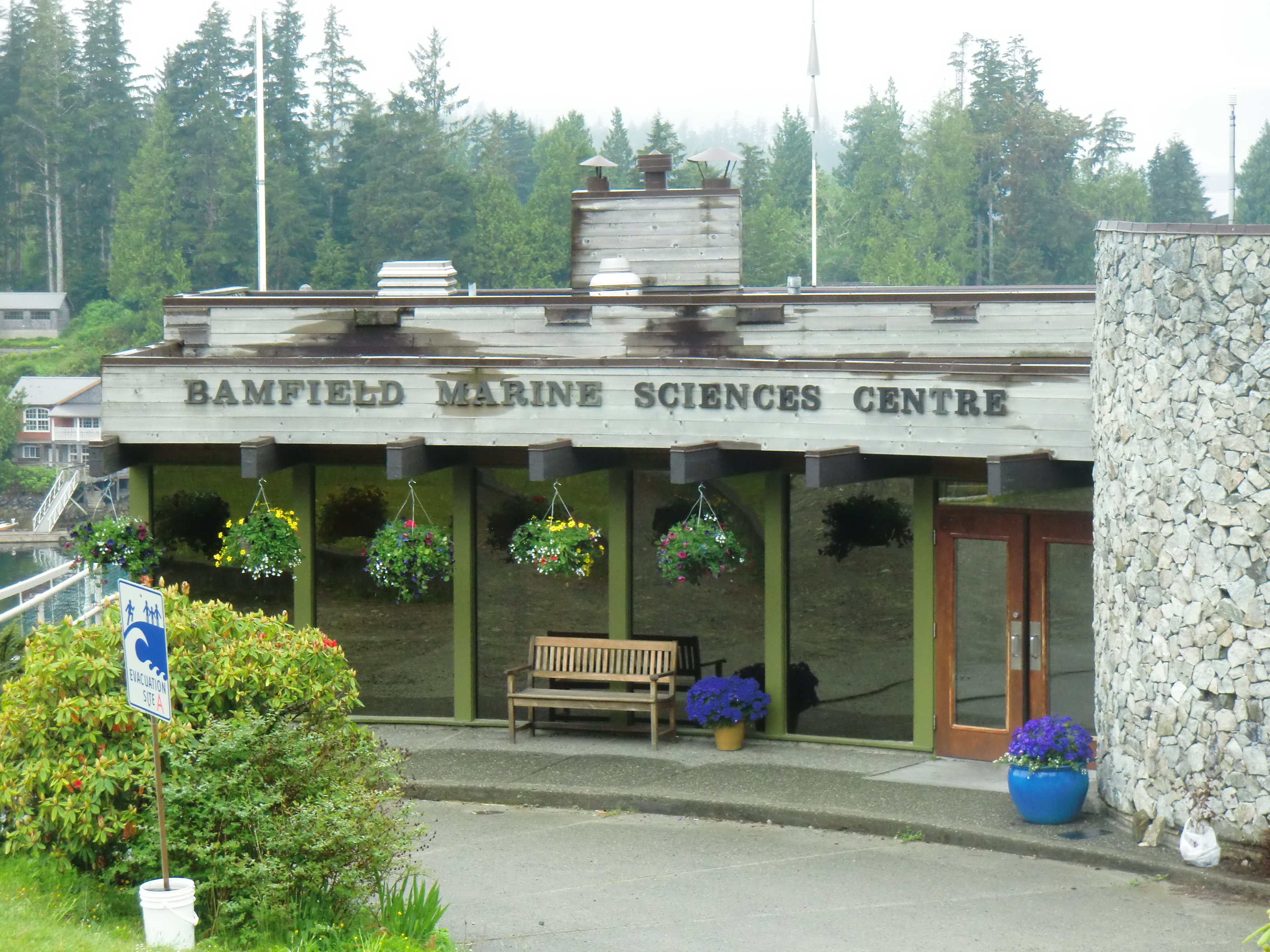 A picture of the main building of Bamfield Marine Sciences Centre, formerly a station on the All Reds Line.