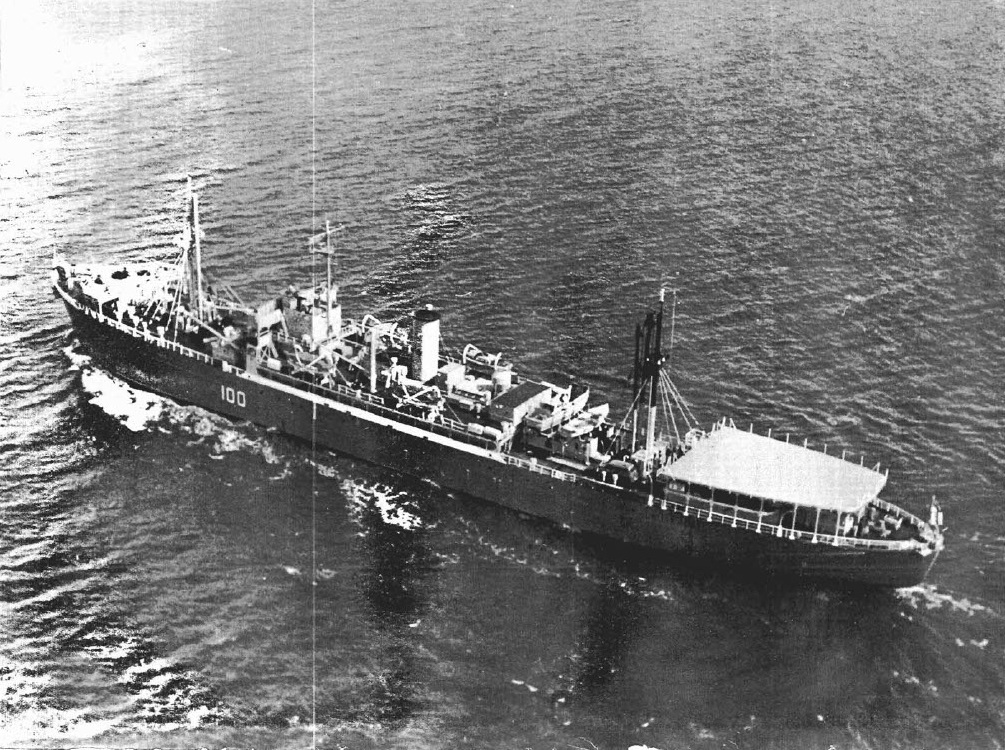 Caption from The Crowsnest magazine January 1962LADY OF THE MONTH
The function of HMCS Cape Breton, whose portrait appears on the opposite page, is not only to keep herself on the job but to see that other ships are kept in shape to do theirs.
Based at Esquimalt, the mobile repair ship travels afar to make sure that naval exercises and operations are not handicapped by ailing warships. She has carried out these duties for the past two years and before that, for a period of five years, she was both home and school for naval apprentices at Halifax.

The Cape Breton was built in Vancouver at the end of the Second World War for the Royal Navy, in which she served as the Flamborough Head, a name she retained until being returned to Canada in 1953. (CN-6406)