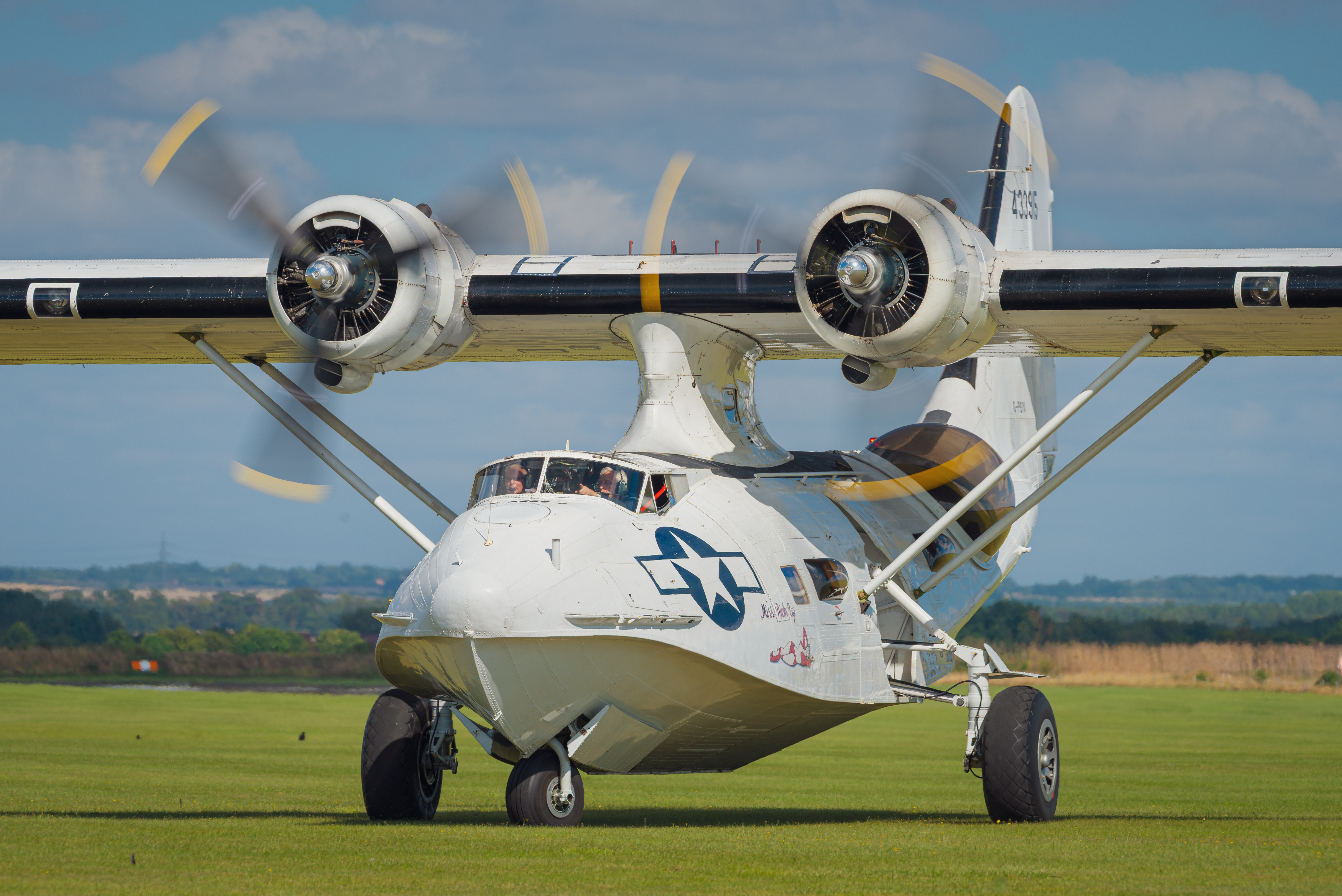 Canadian Vickers PBY-1A Canso (equivalent to a Consolidated PBY Catalina) "Miss Pick Up" (reg. G-PBYA / 433915, built 1943) taxiing at Duxford Aerodrome, England.