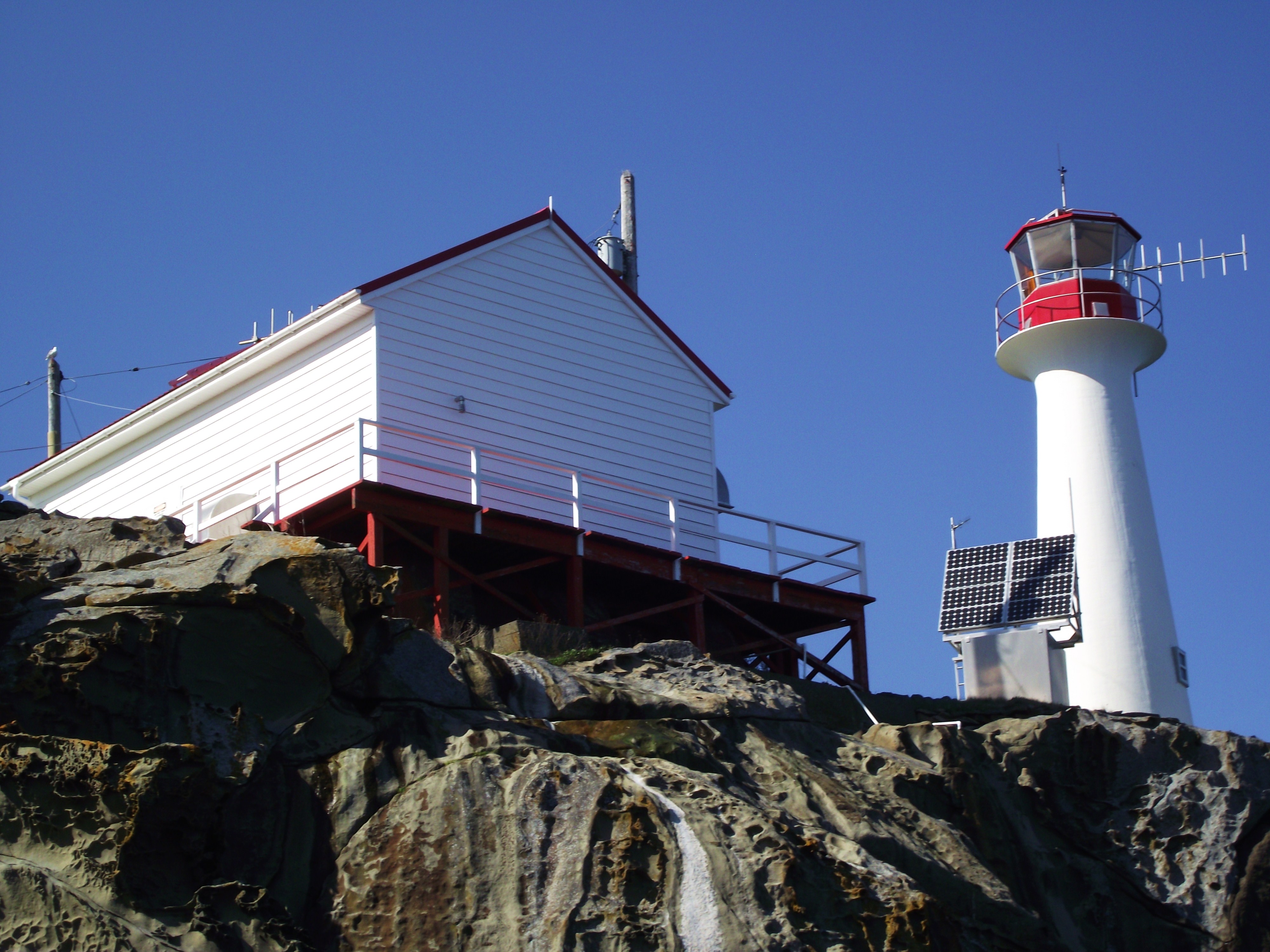 Chrome Island Lightstation off Denman Island, British Columbia Canada, viewed from the east.