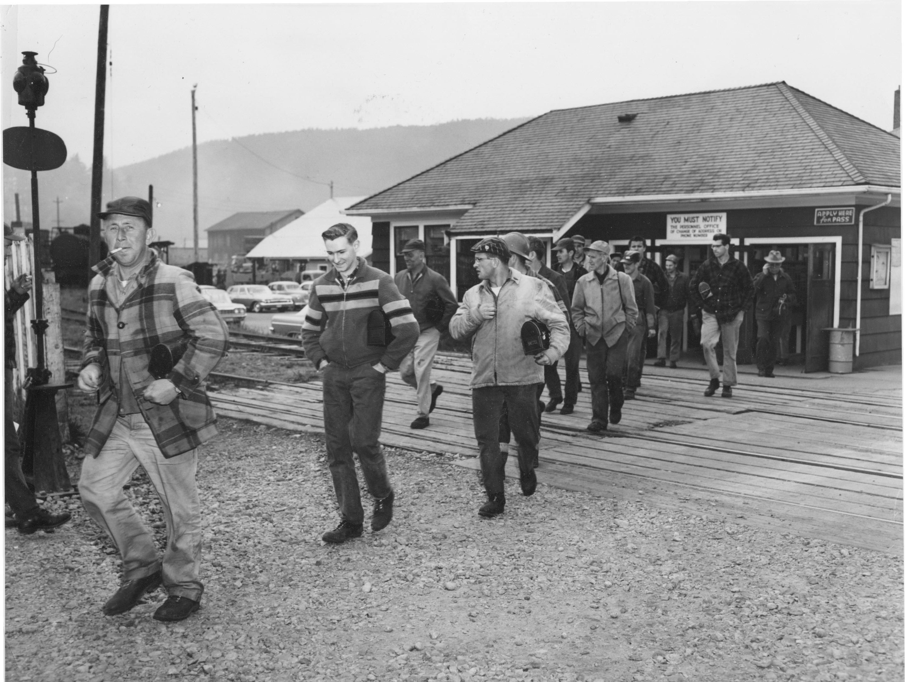 Millworkers in Powell River, British Columbia, Canada.