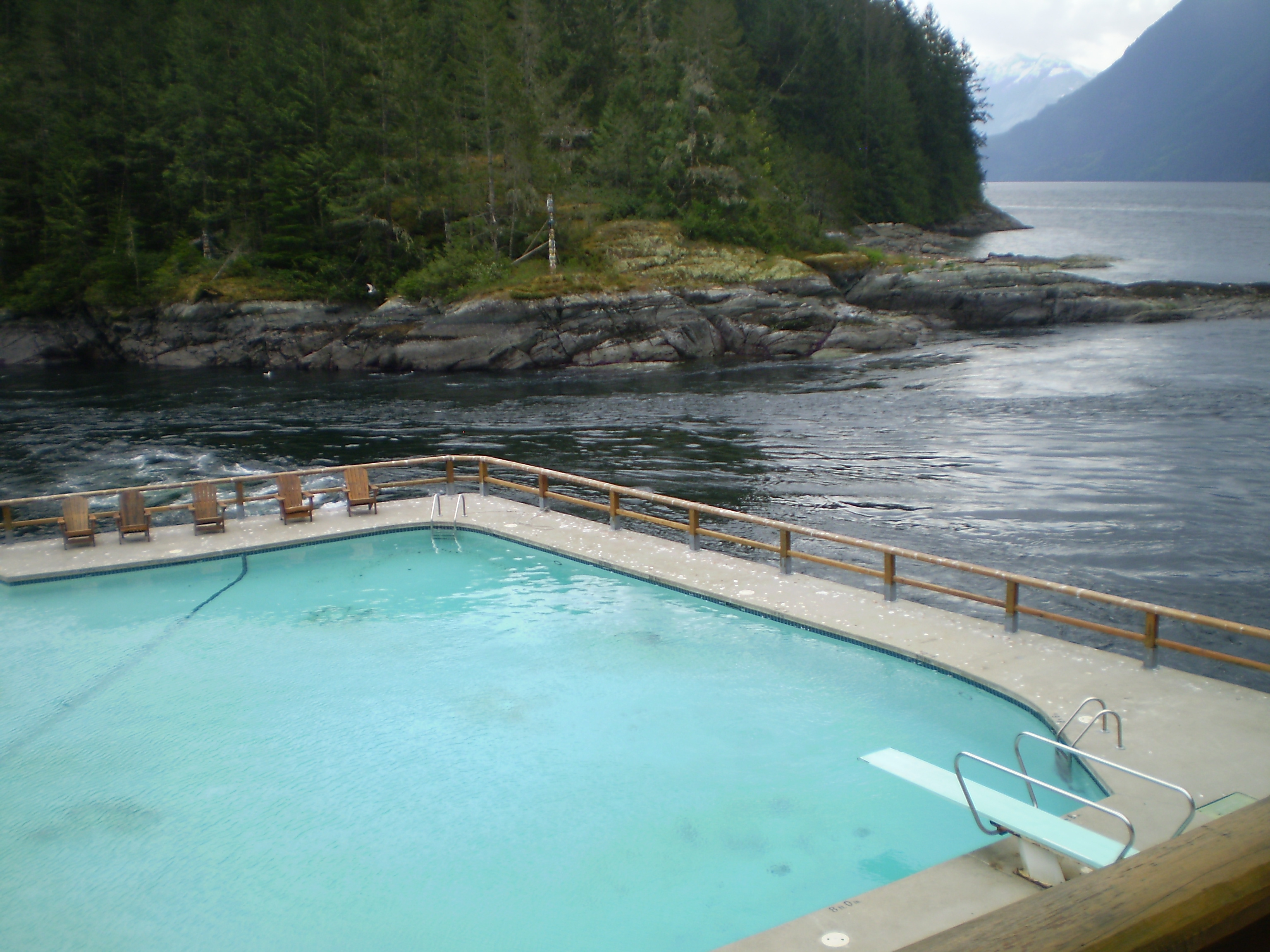 Malibu Rapids, Princess Louisa Inlet. Foreground is Malibu Club pool.