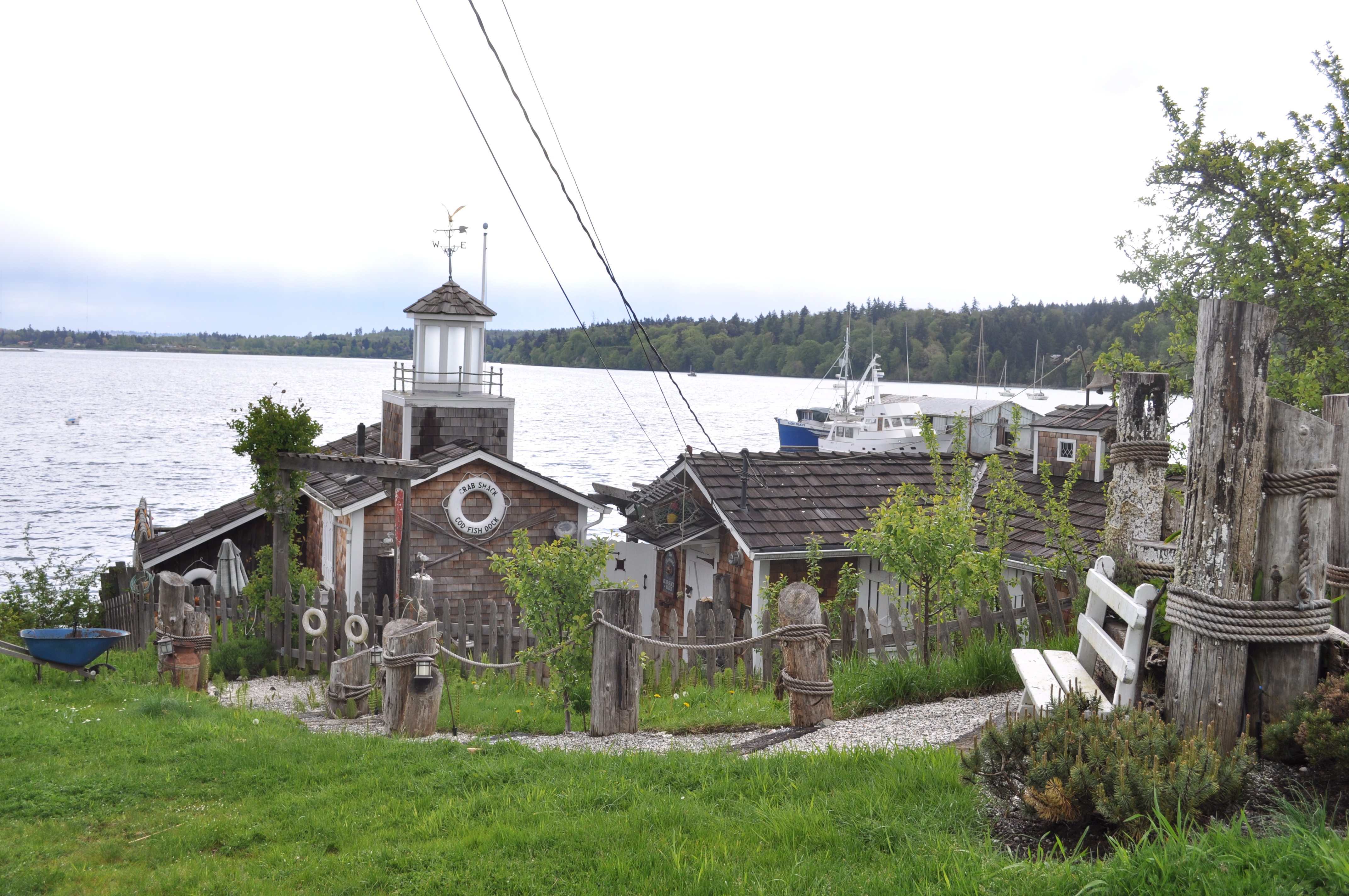 Dockton, Maury Island, Washington. House on the former site of Codfish Dock. Quartermaster Harbor of Puget Sound in background.