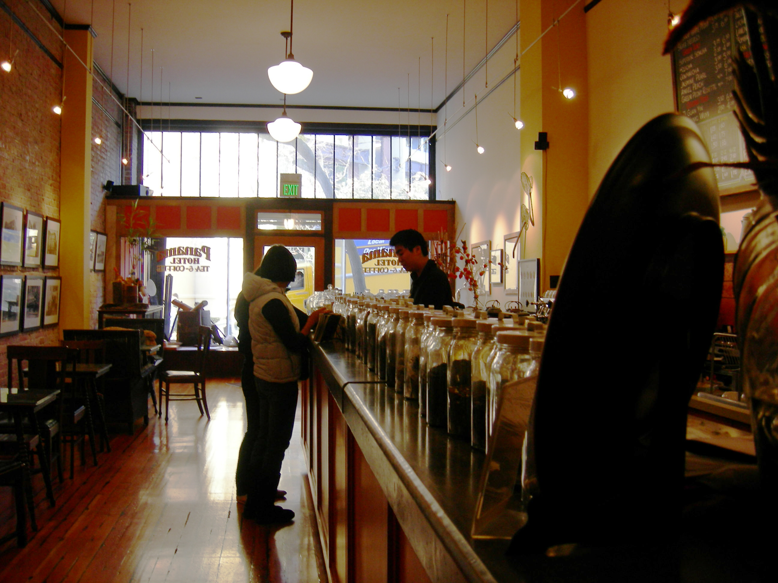 The lobby and lounge of the Panama Hotel, International District, Seattle, Washington are now a coffeehouse. The building is listed on the National Register of Historic Places.