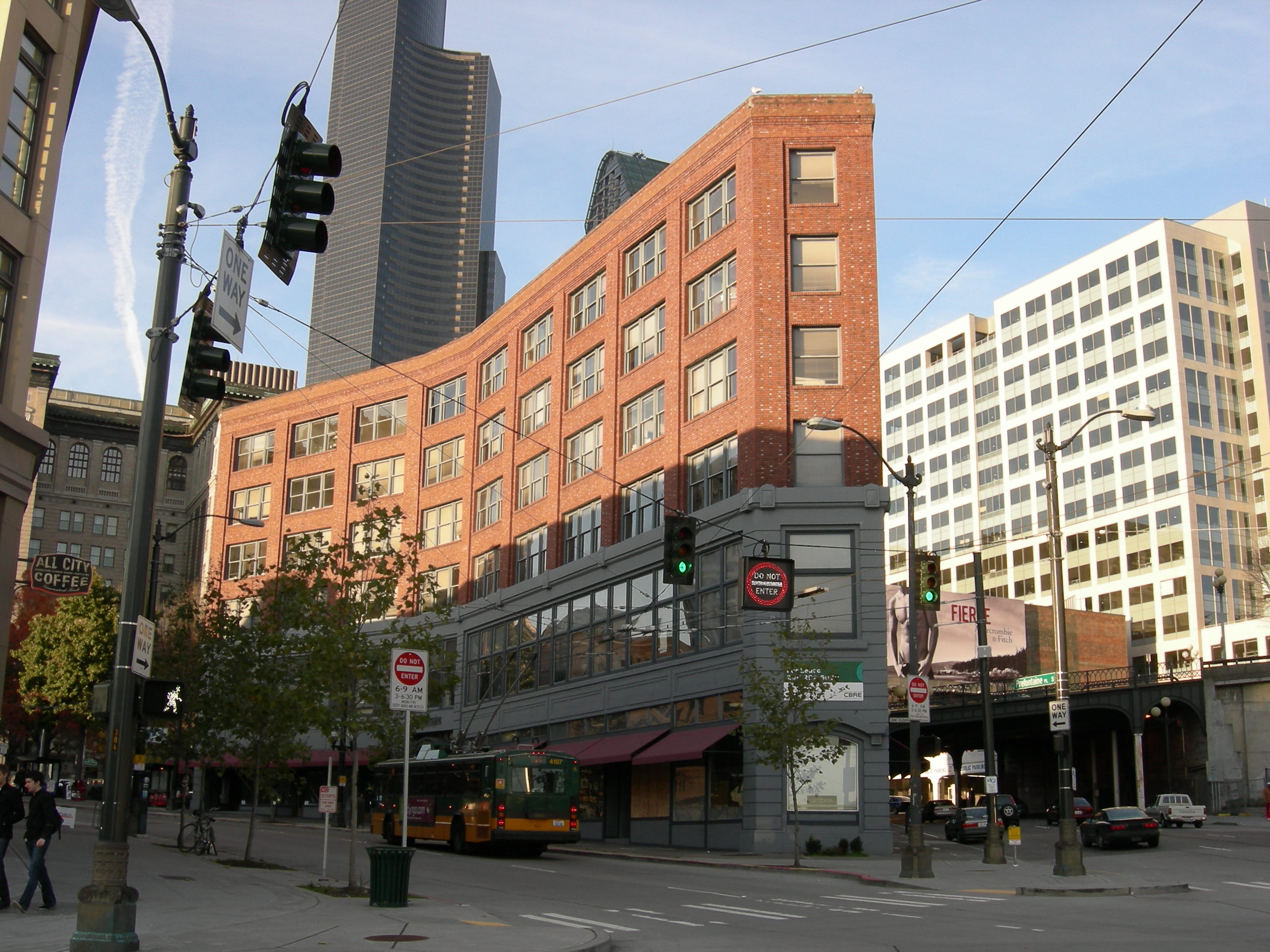 Prefontaine Building, 110 Prefontaine Place South, Pioneer Square neighborhood, Seattle, Washington, USA. Built 1909. This building is named for Father Francis X. Prefontaine, a French Canadian priest who had built Seattle's first Catholic church on this site. Father Prefontaine died in 1909, the same year that this building was constructed.
