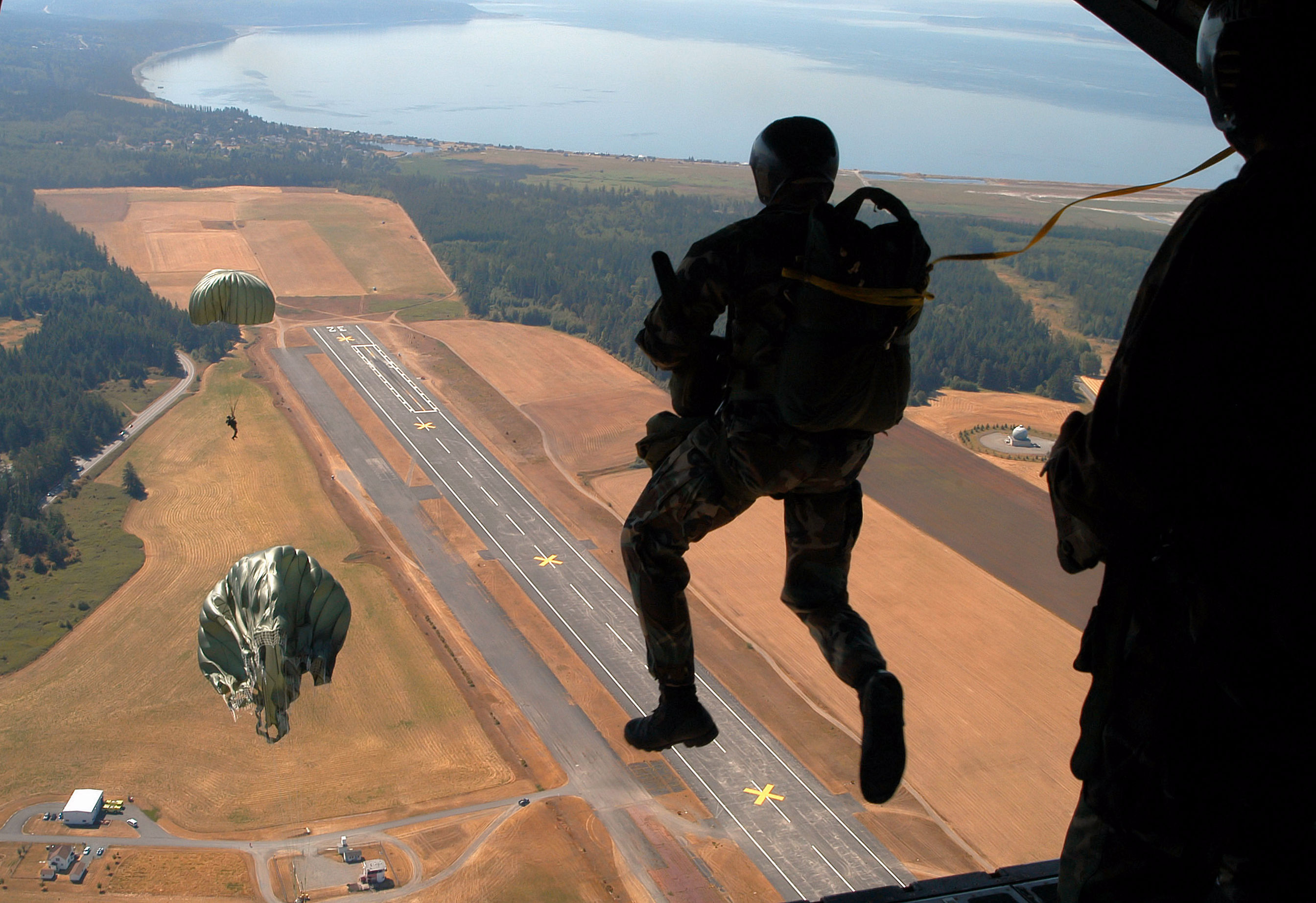 Aerial view of Navy Outlying Field (NOLF) Coupeville WA during training by Explosive Ordnance Disposal Mobile Unit Eleven (EODMU-11) - 2003