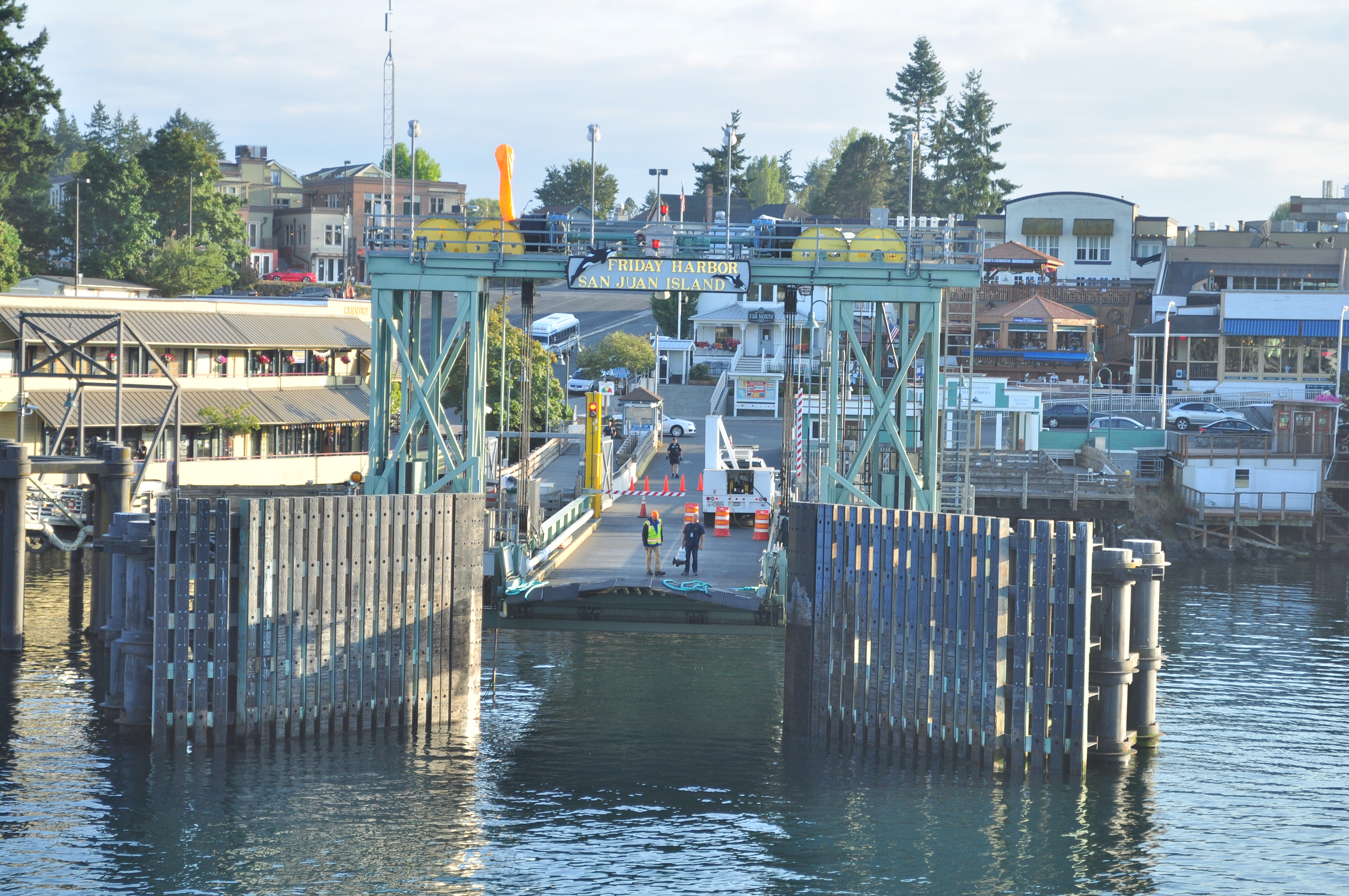 Ferry terminal, Friday Harbor, San Juan Island, Washington, U.S., seen from Washington State Ferry.