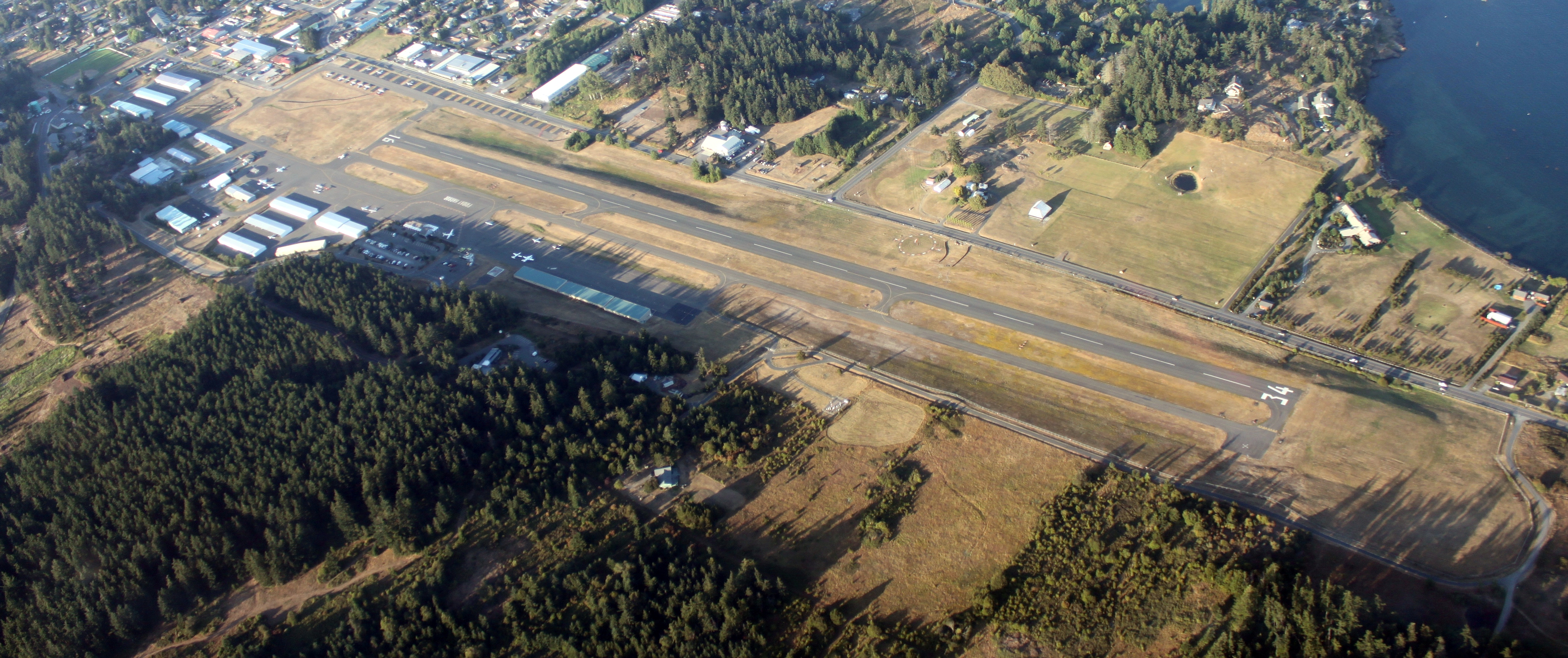 An aerial view of the airport in  Friday Harbor, Washington.